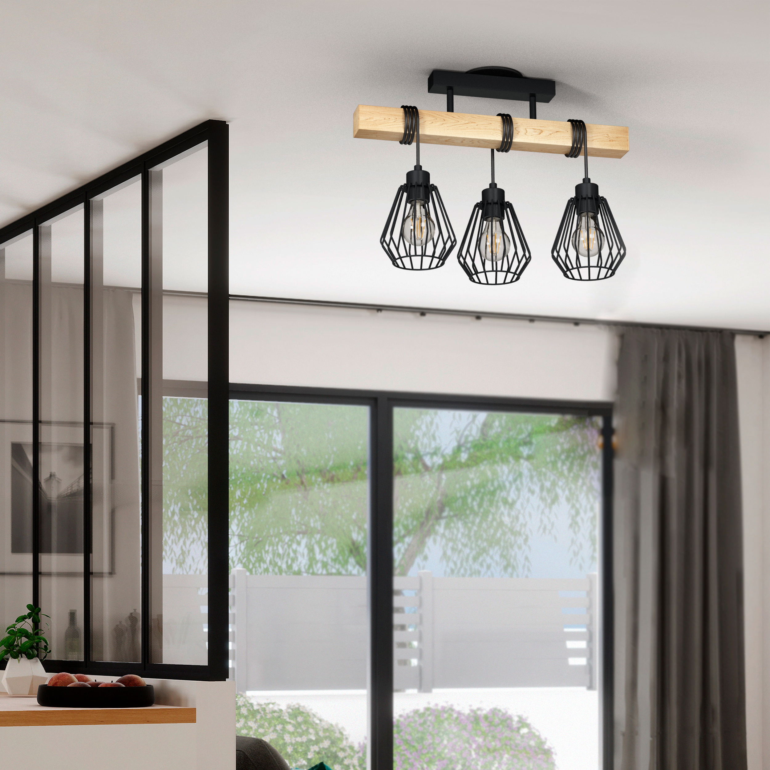 Lampa sufitowa Tabodi czarna z drewnem 3 x E27 Inspire - 7