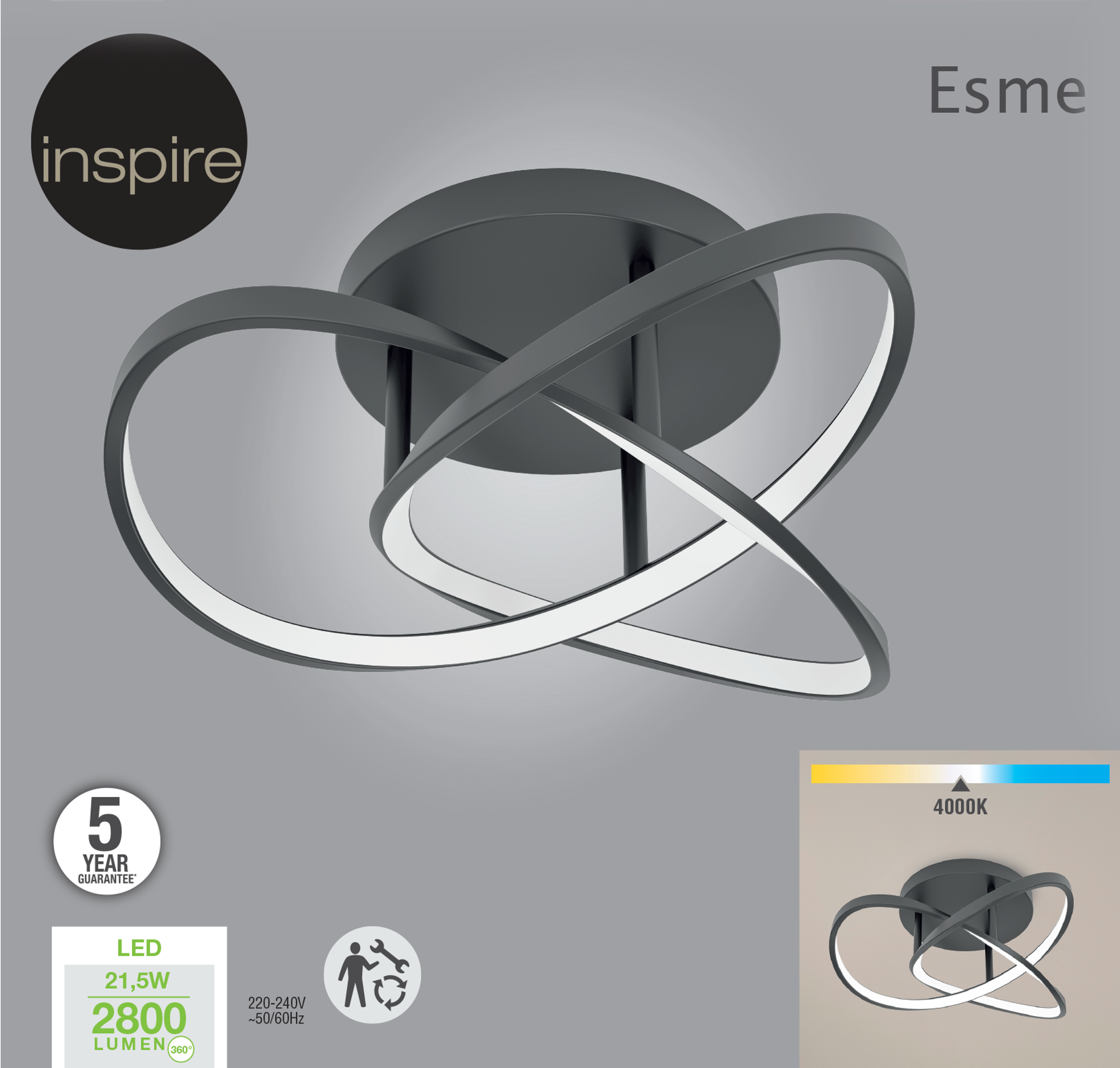 Plafon Esme czarny LED Inspire - 9