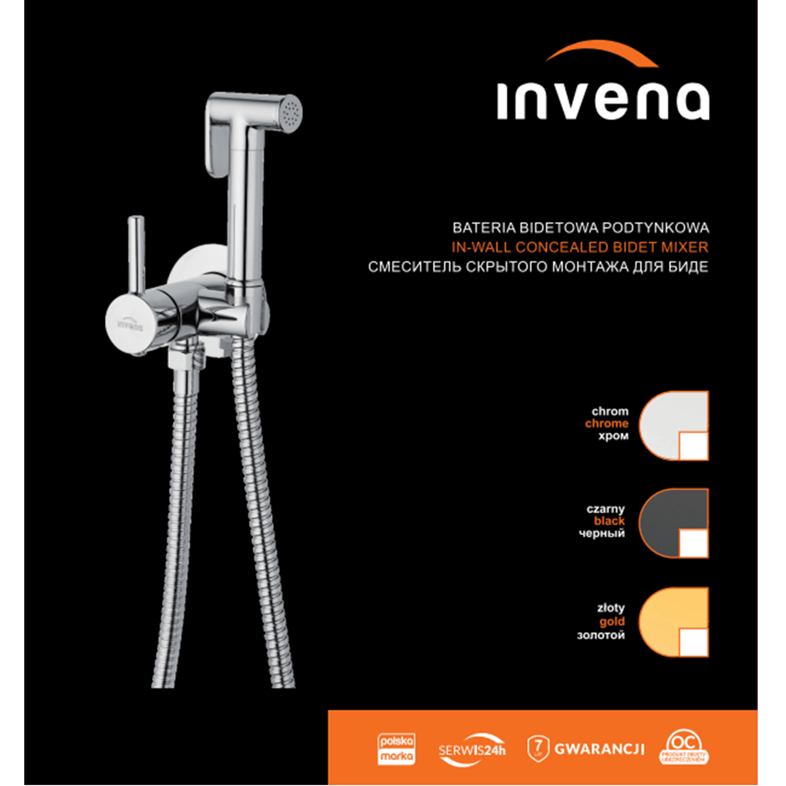 Bateria system podtynkowa bidetowa Trend Czarna Invena - 4