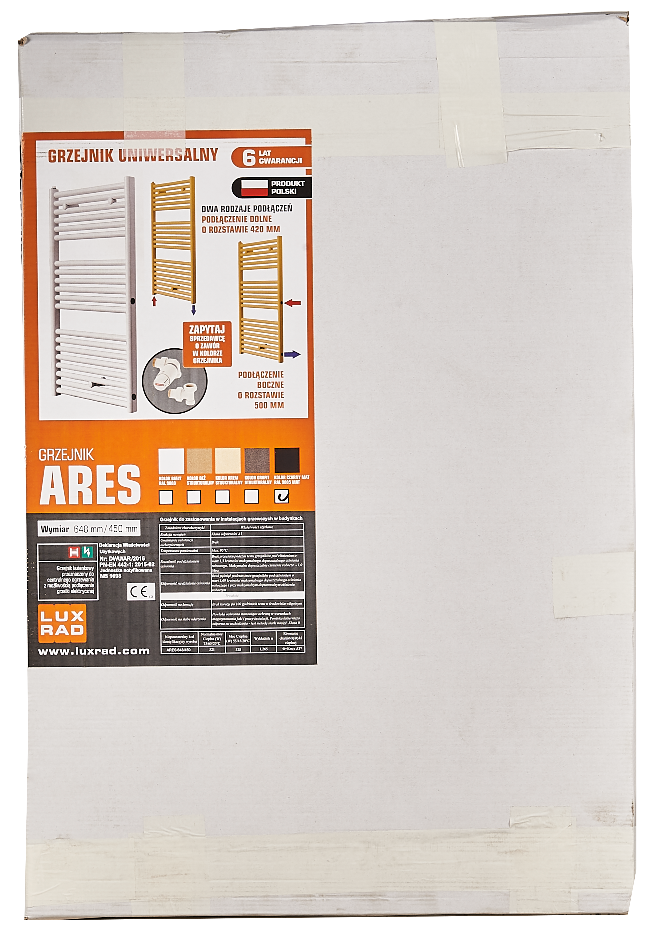 Grzejnik ARES 65x45 cm Czarny 312W Roz 50/42cm 10 Bar LUXRAD - 2