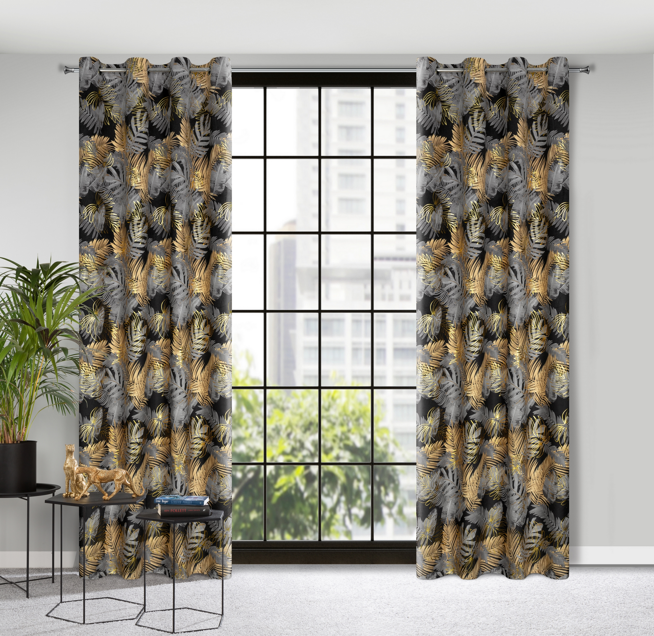 Zasłona Bali czarno-żółta 140 x 250 cm na przelotkach - 2