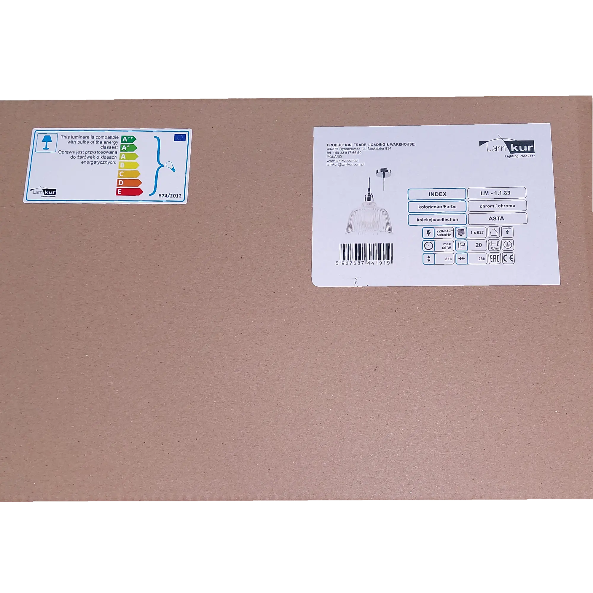 Lampa wisząca Asta srebrna E27 Lamkur - 8