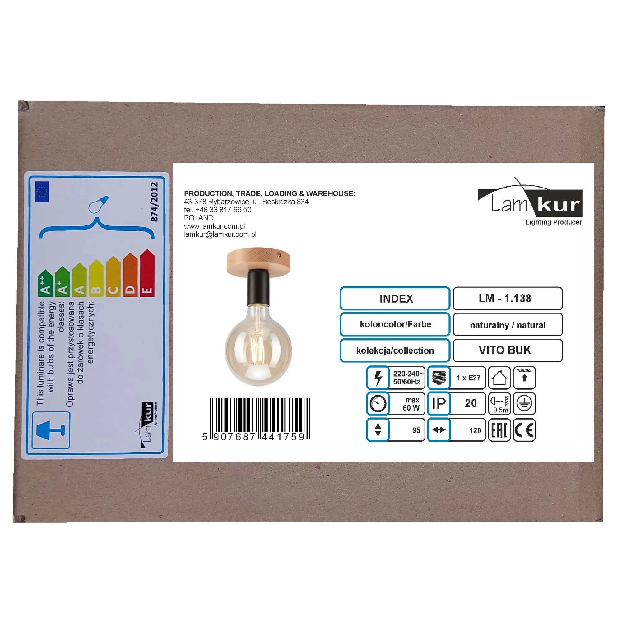 Lampa sufitowa Vito Buk E27 Lamkur - 6