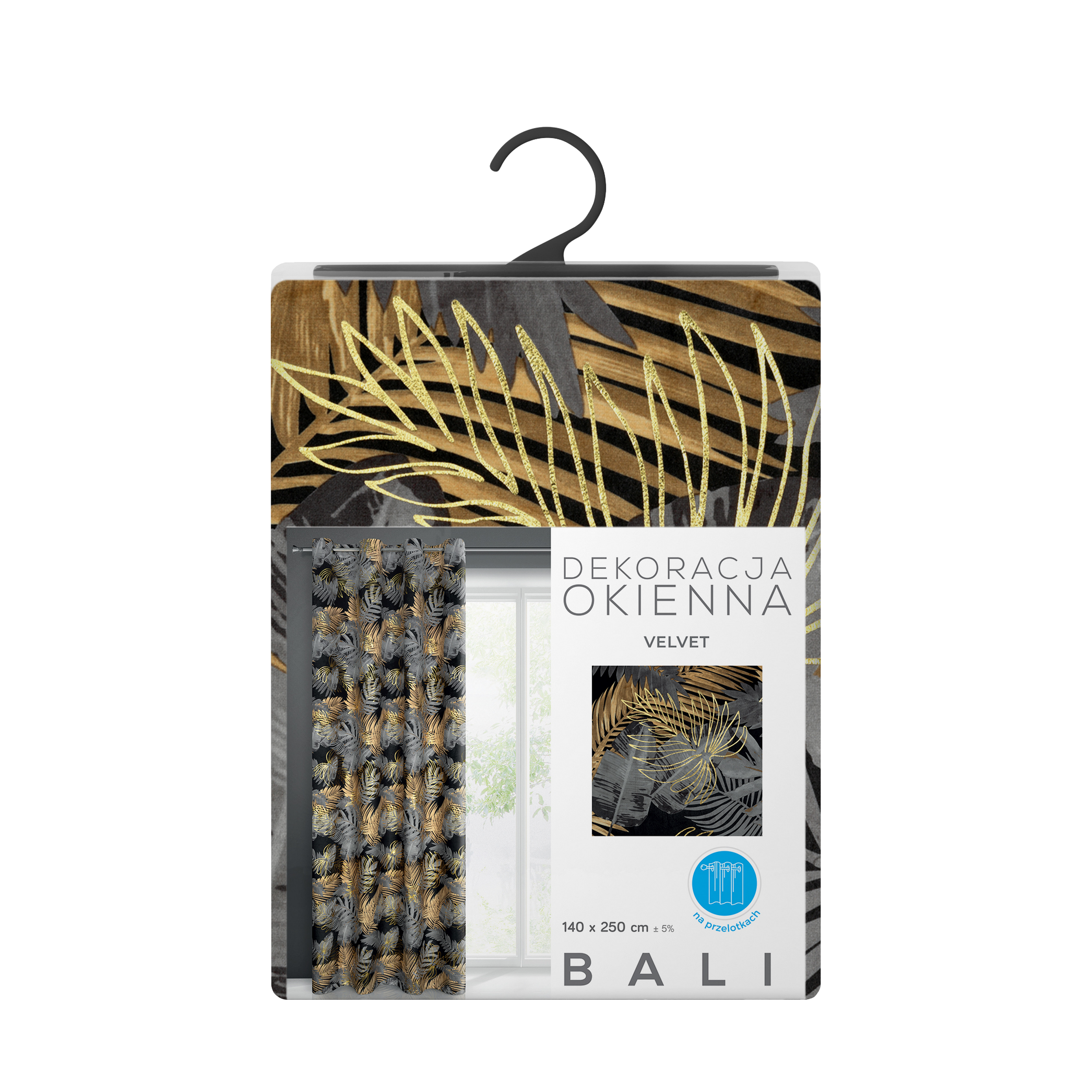 Zasłona Bali czarno-żółta 140 x 250 cm na przelotkach - 3