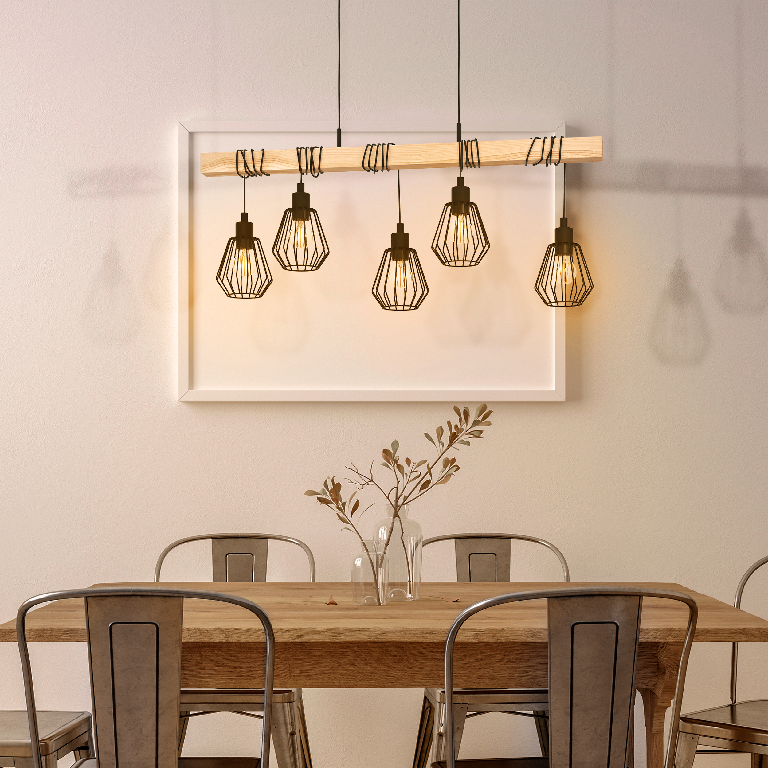 Lampa wisząca Tabodi czarna z drewnem 5 x E27 Inspire - 6