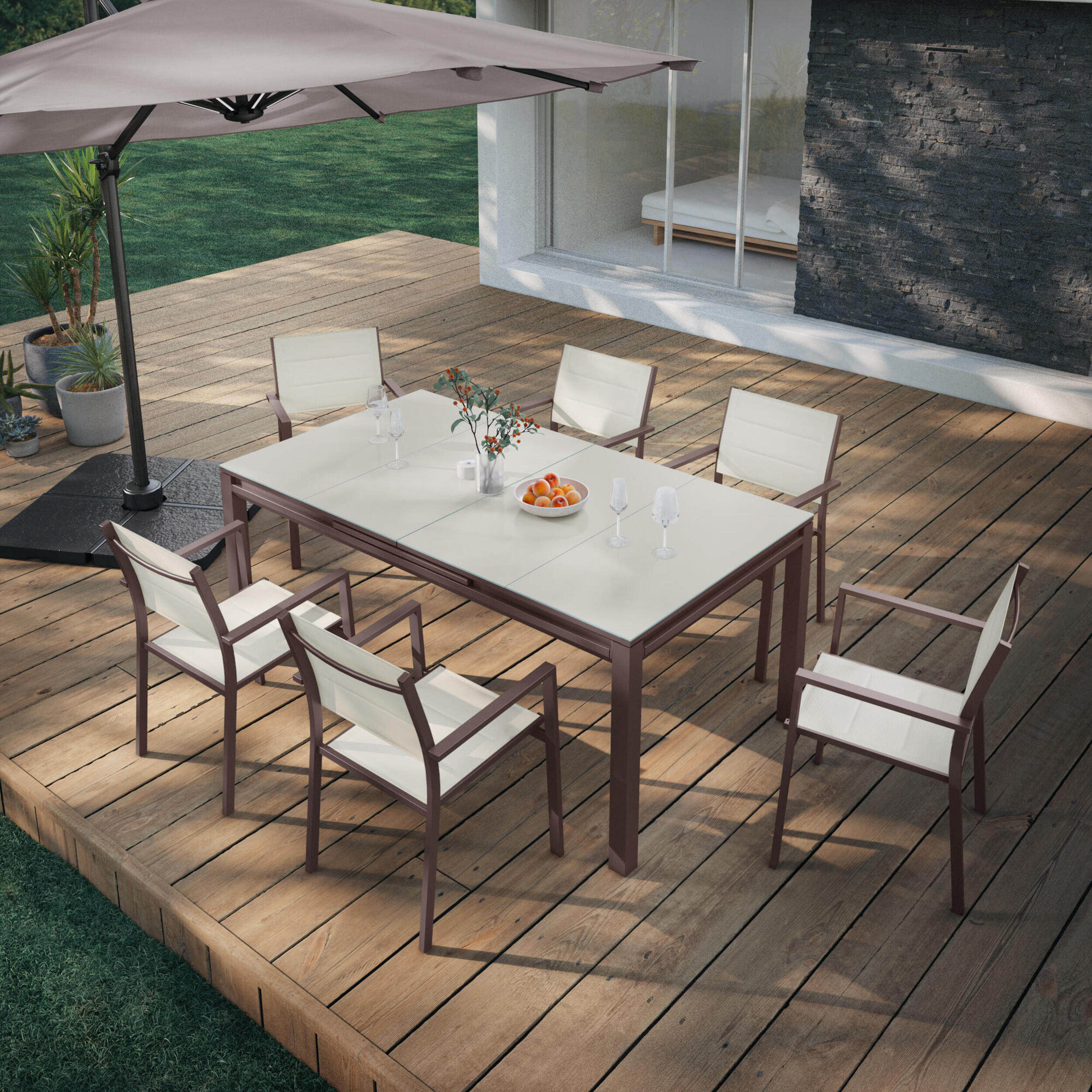 Conjunto de jardín odyssea / alpha extensible de aluminio moka para 6 personas