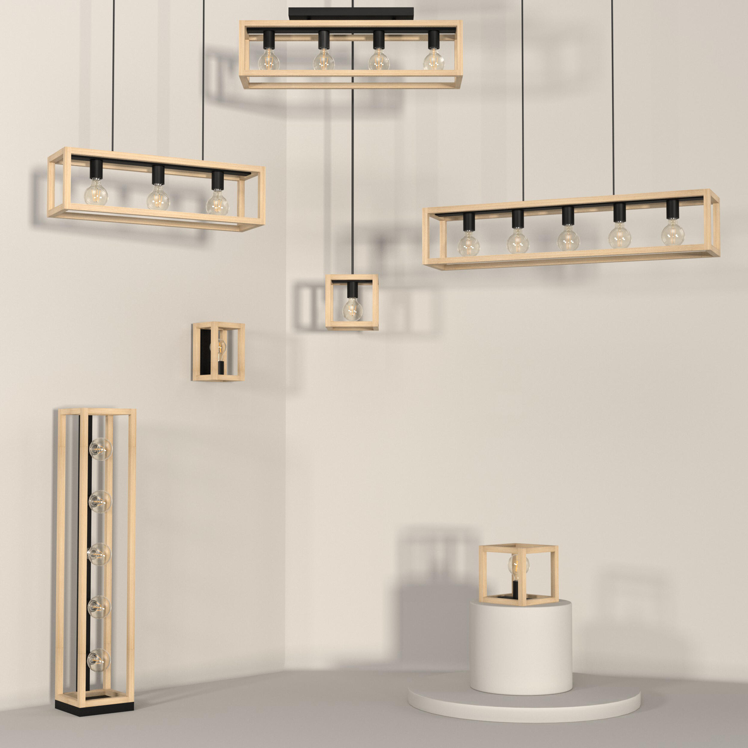 Lampa wisząca Elgort czarna z drewnem 3 x E27 Inspire - 5