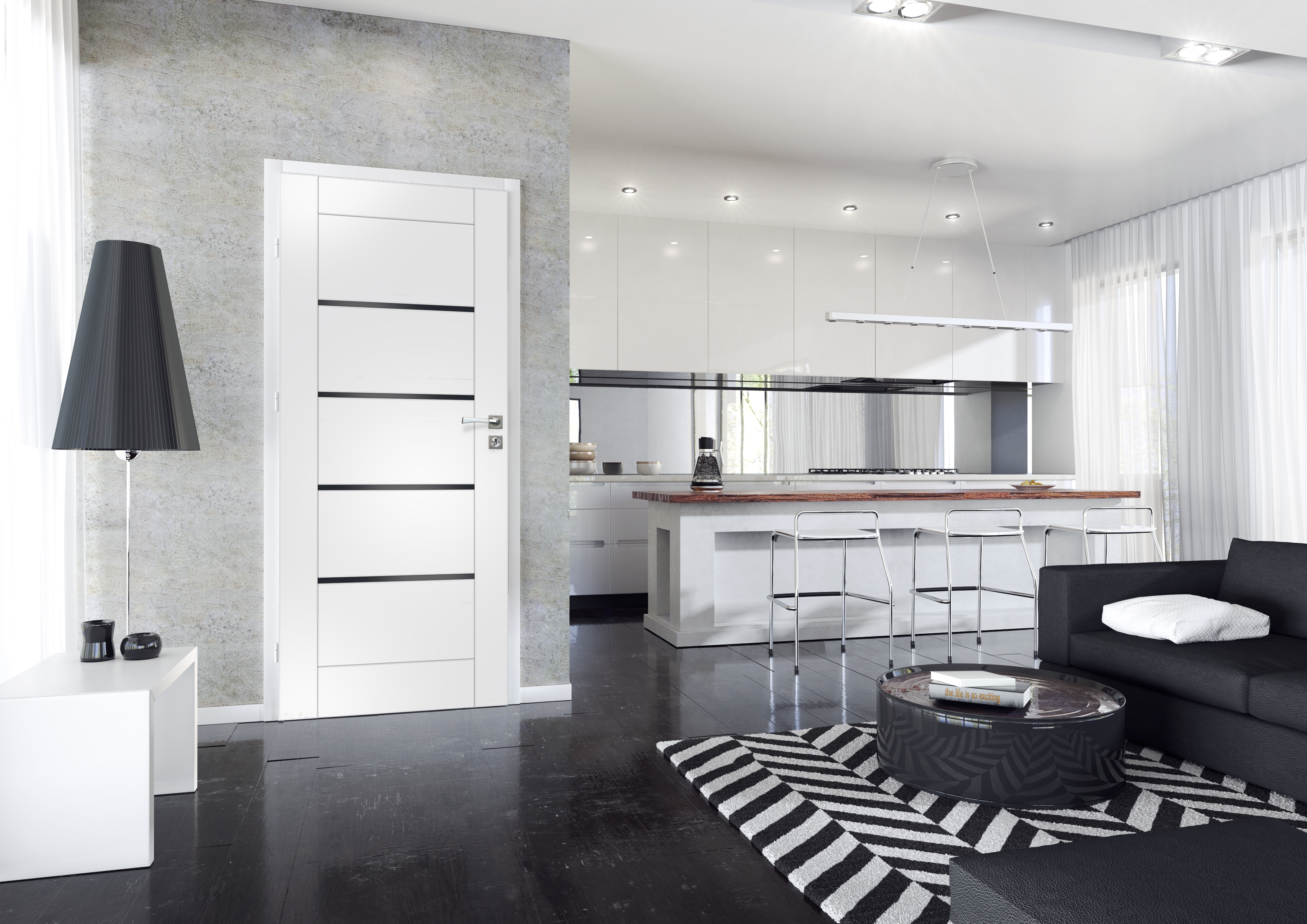 Drzwi wewnętrzne pokojowe Vinci Nero białe czarna szyba 80 lewe Voster - 6