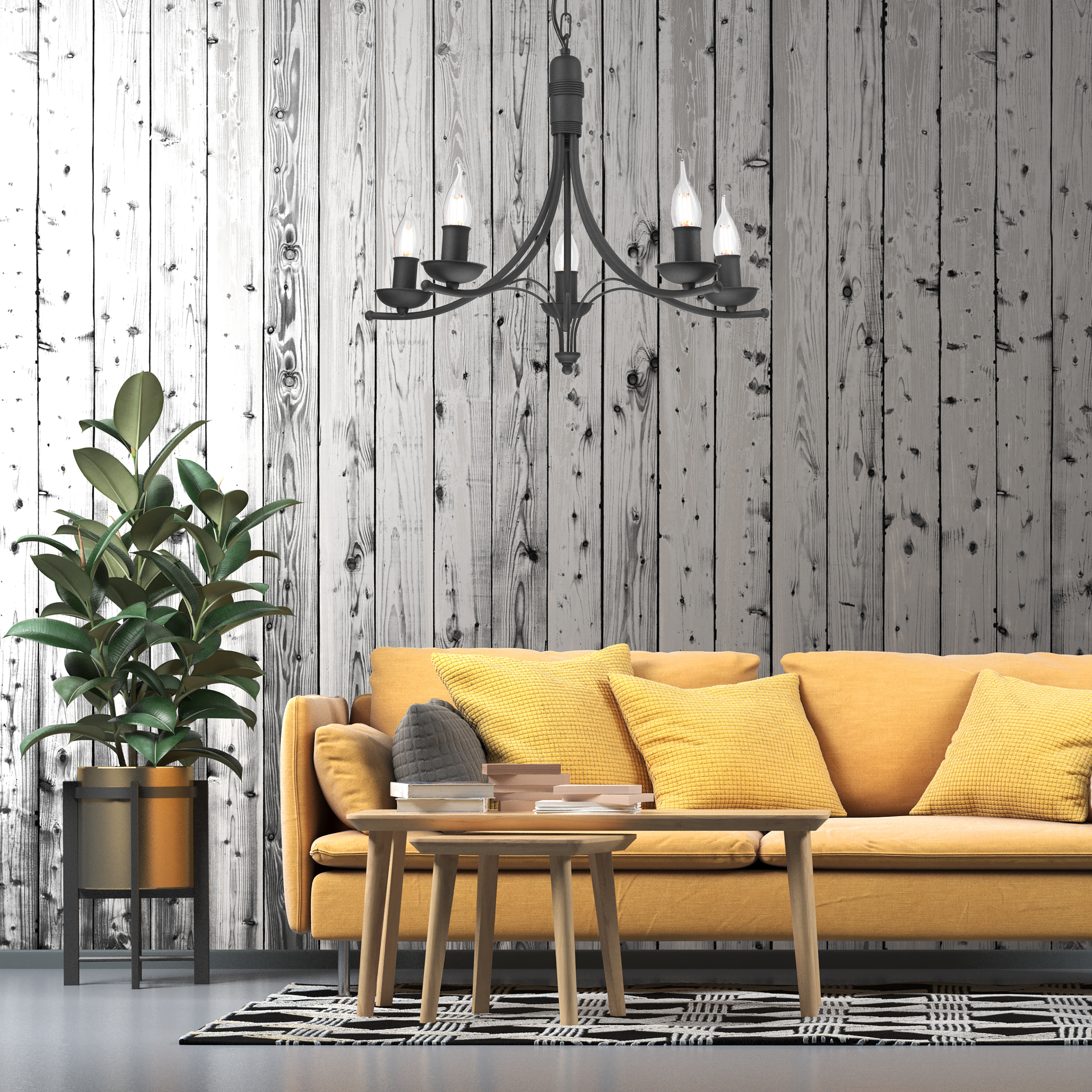 Lámpara de araña negra 5 luces e14 luci 58 cm