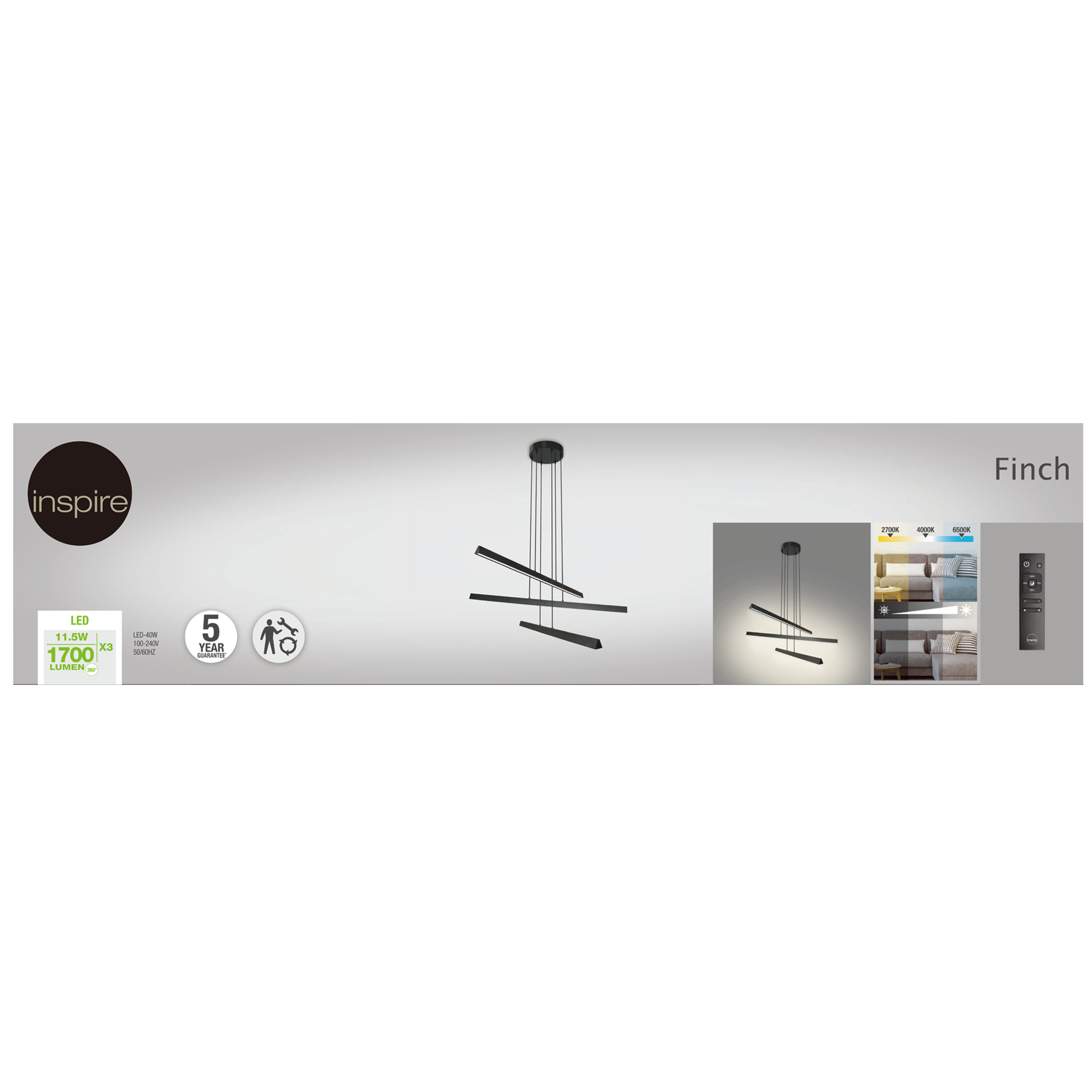Lampa wisząca Finch czarna LED Inspire - 14