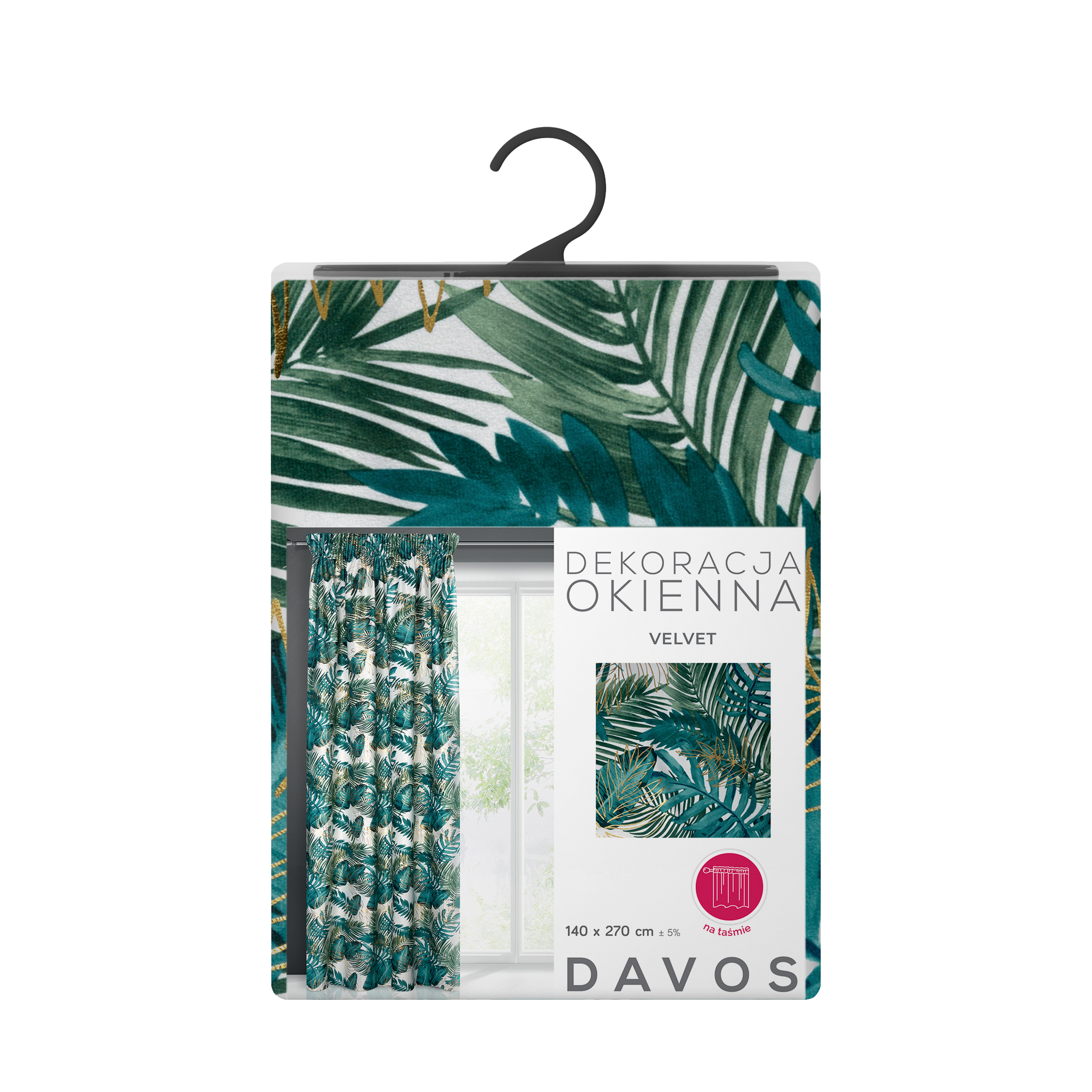 Zasłona Davos zielona 140 x 270 cm na taśmie - 4