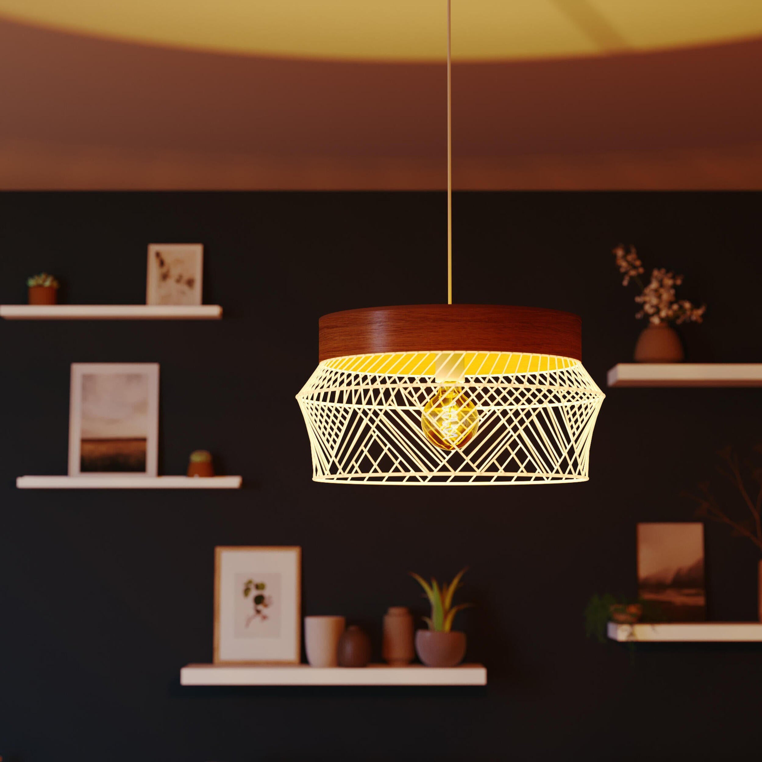 Lampa wisząca Kanel biała z drewnem E27 Inspire - 15