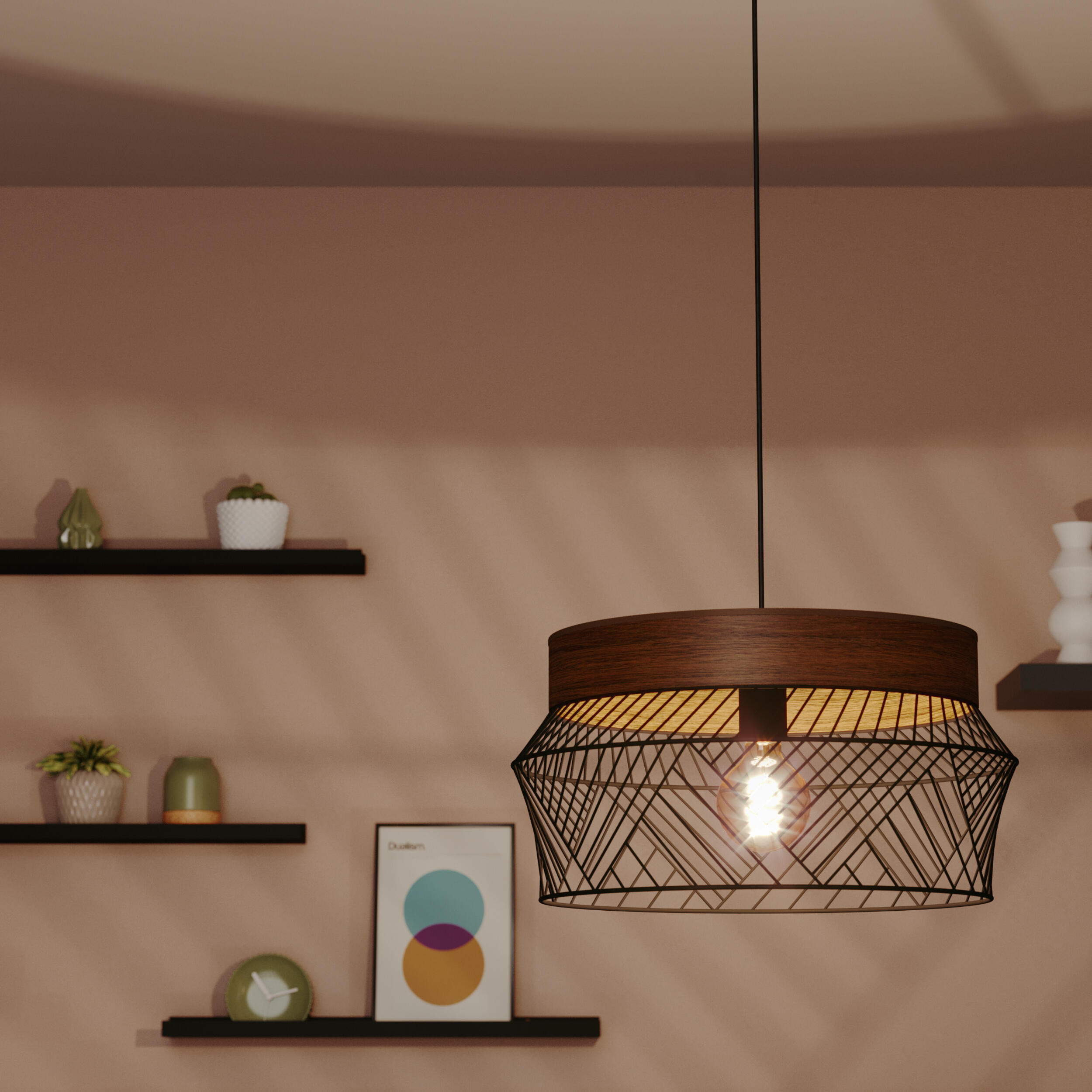 Lampa wisząca Kanel czarna z drewnem E27 Inspire - 10