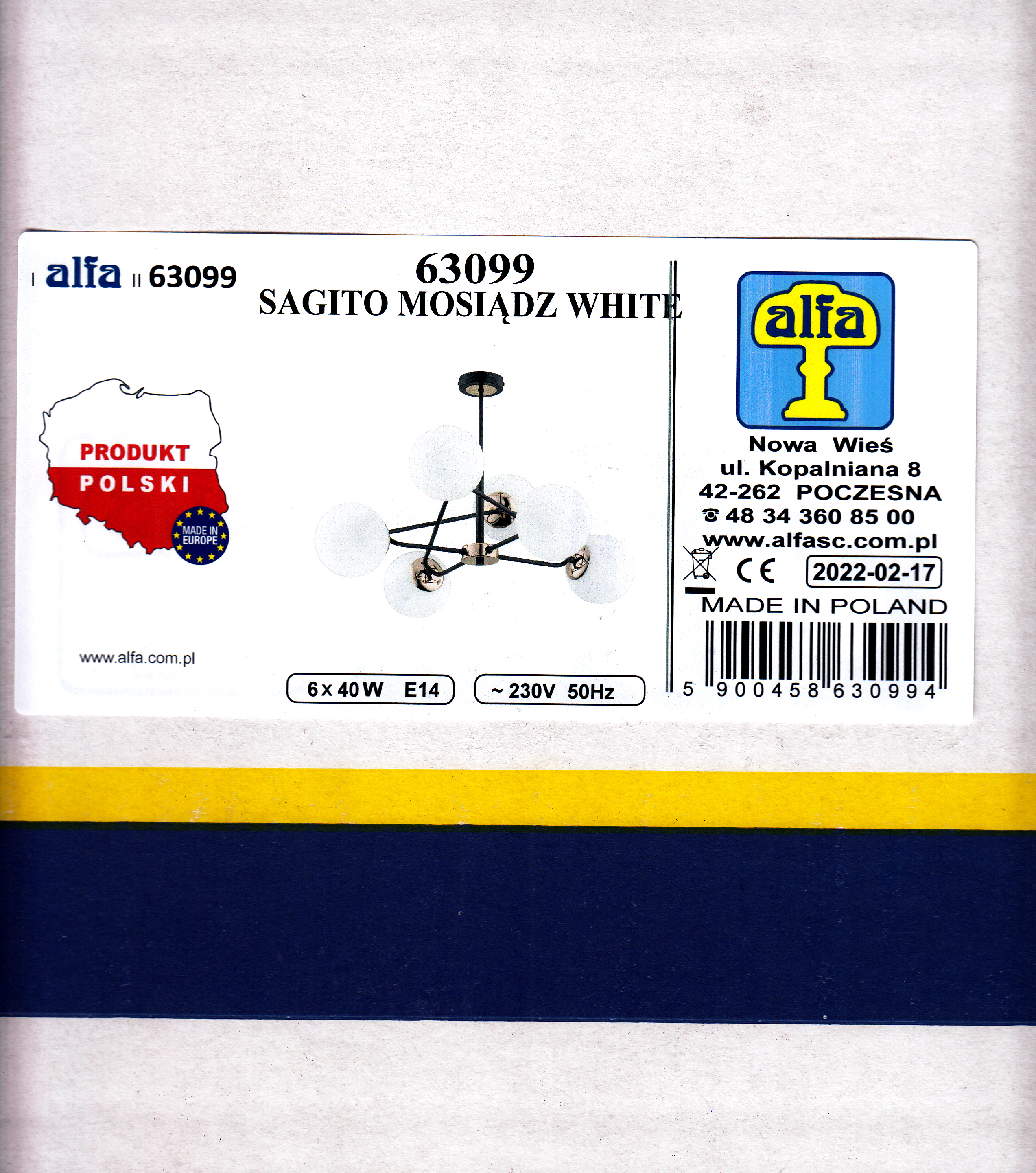 Lampa wisząca Sagito biała 6 x E14 Alfa - 5