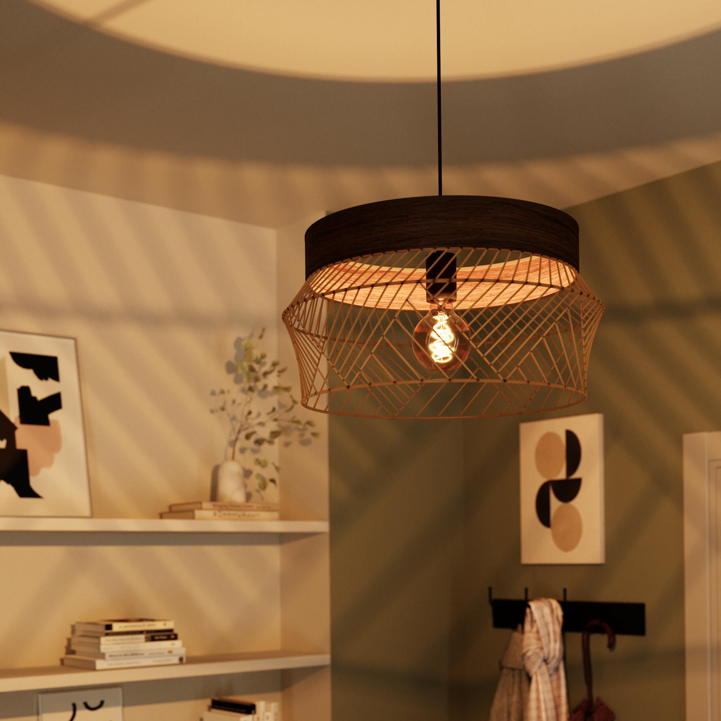 Lampa wisząca Kanel czarna z drewnem E27 Inspire - 9