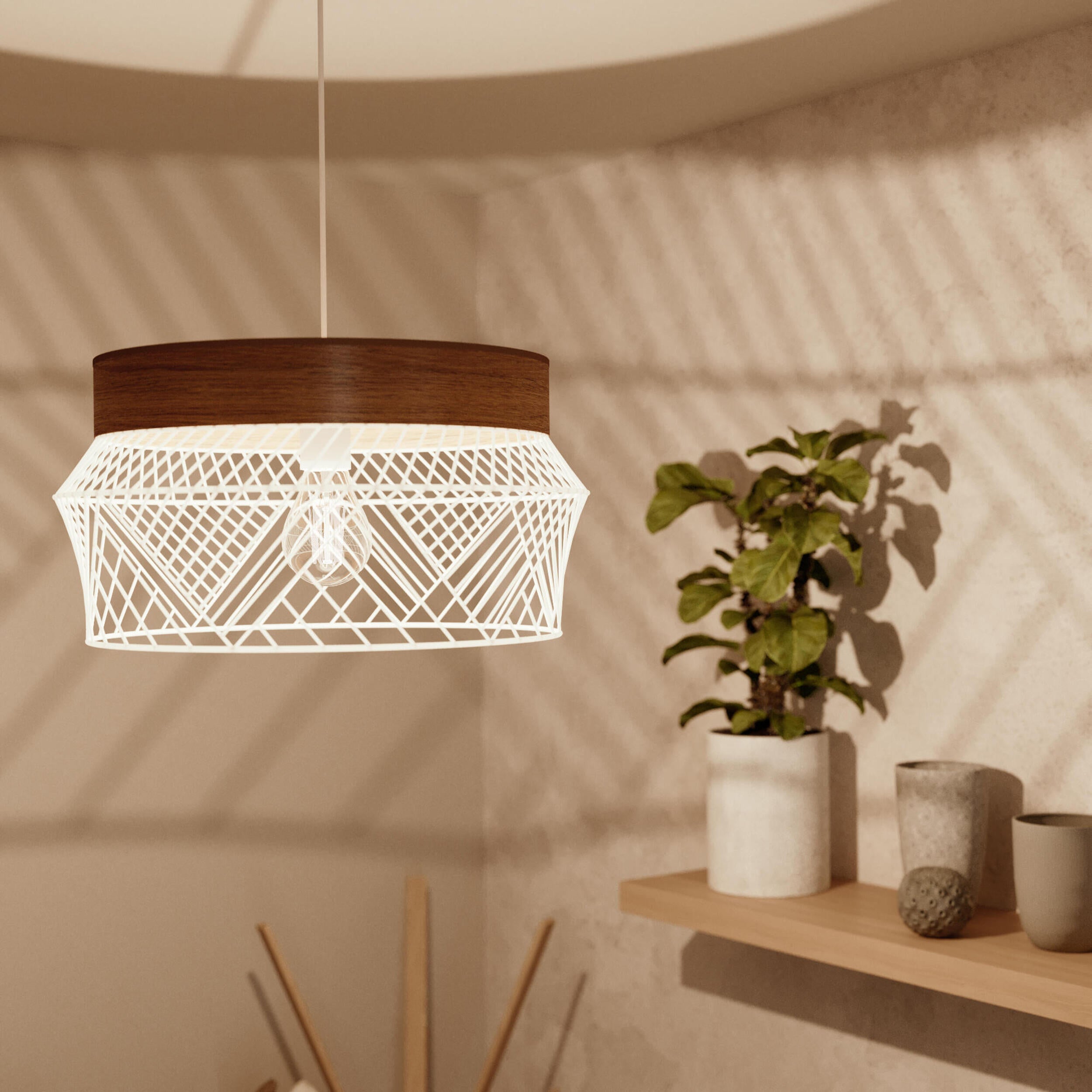 Lampa wisząca Kanel biała z drewnem E27 Inspire - 13