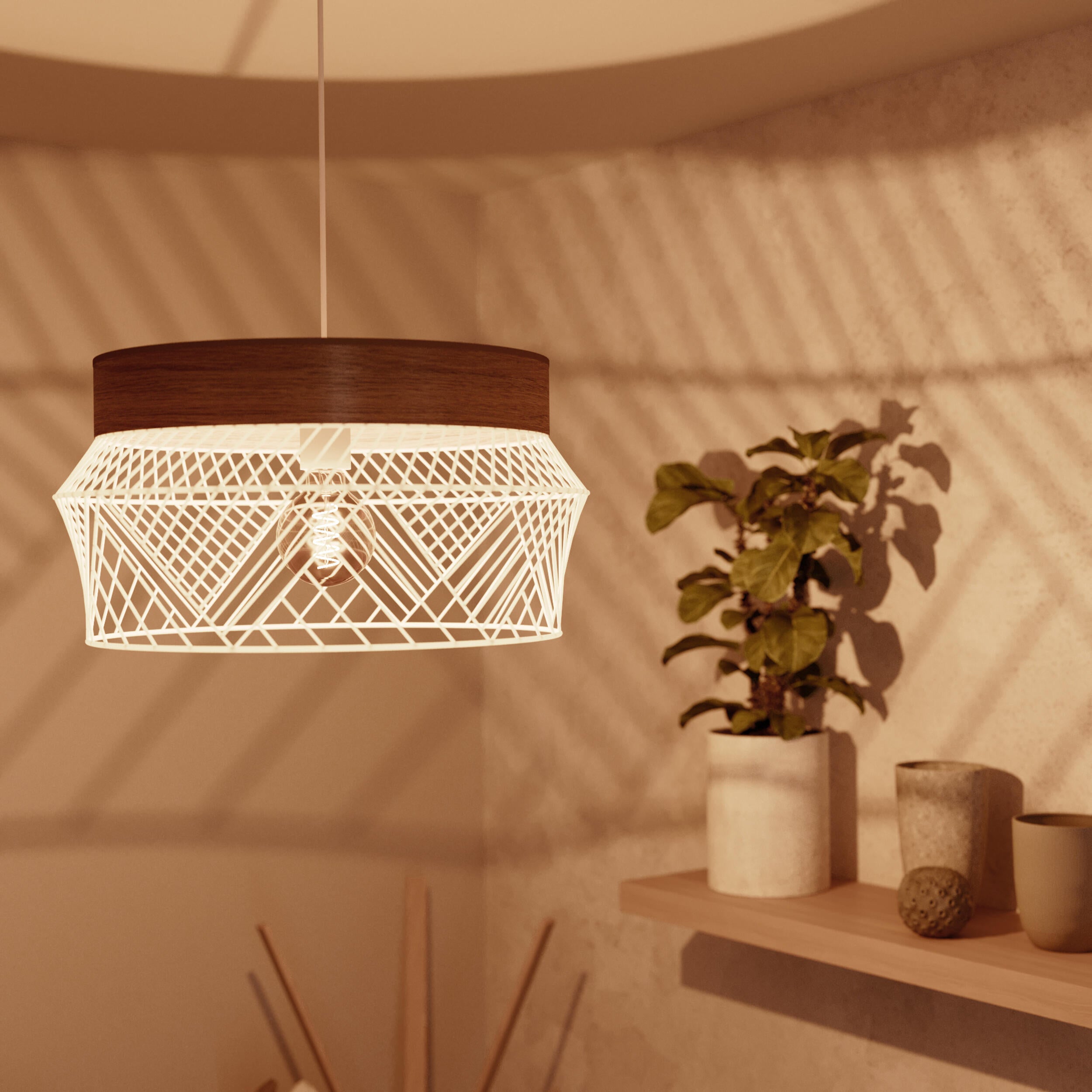 Lampa wisząca Kanel biała z drewnem E27 Inspire - 12