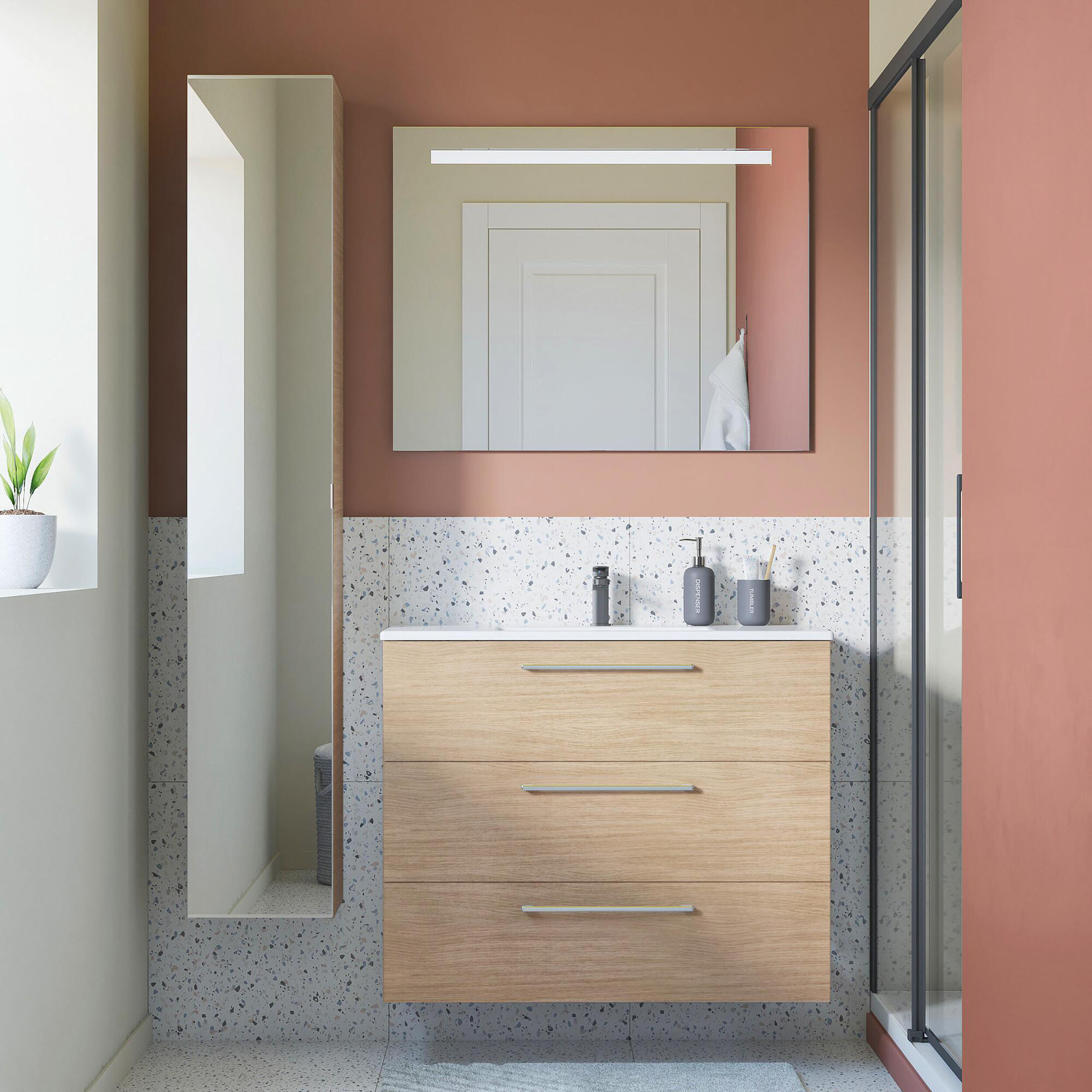 Mobile da bagno sospeso sotto lavabo L 90 x H 73 x P 48 cm rovere lucido, 3 cassetti SENSEA Remix - 4