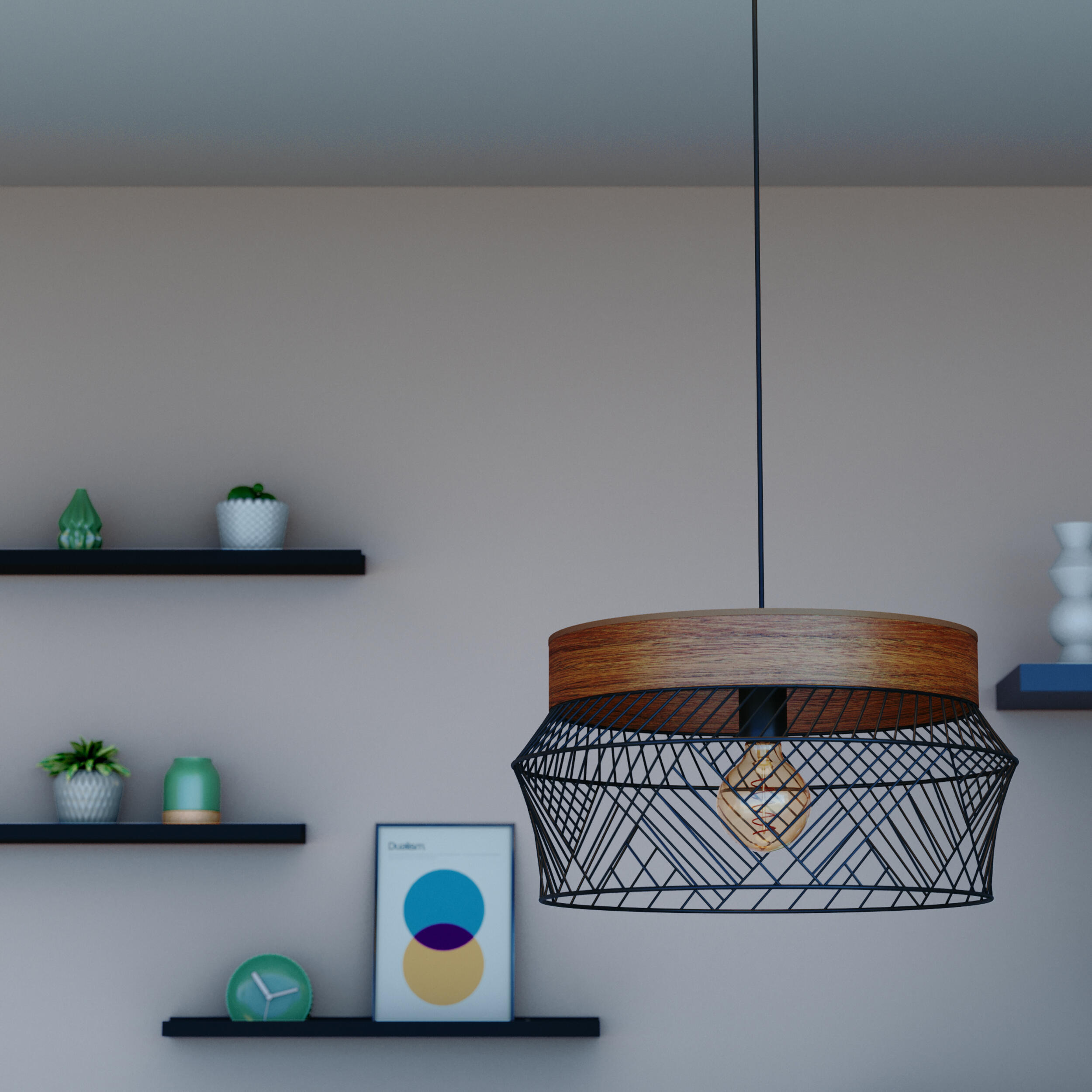 Lampa wisząca Kanel czarna z drewnem E27 Inspire - 8