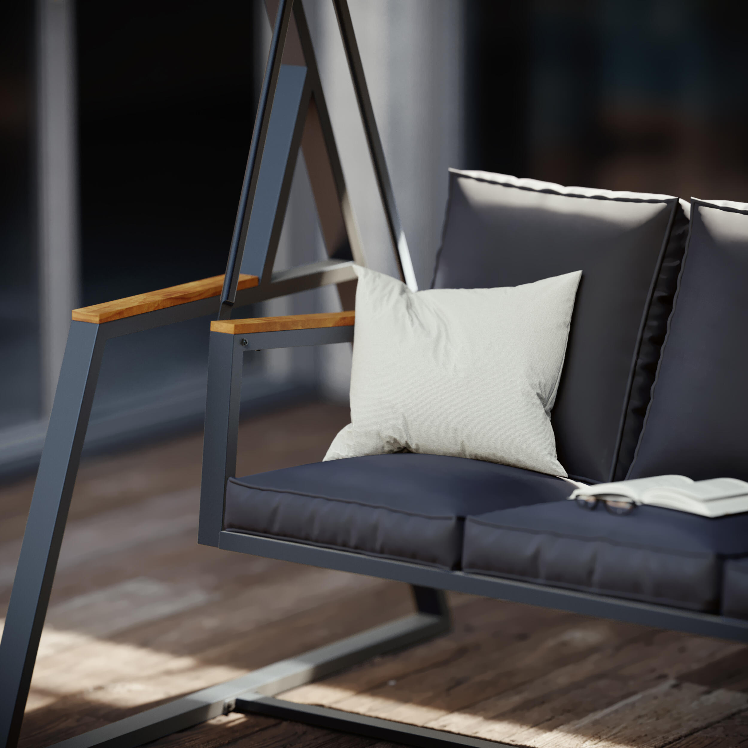 Dondolo NATERIAL struttura in acciaio antracite, cuscini in poliestere antracite - 3