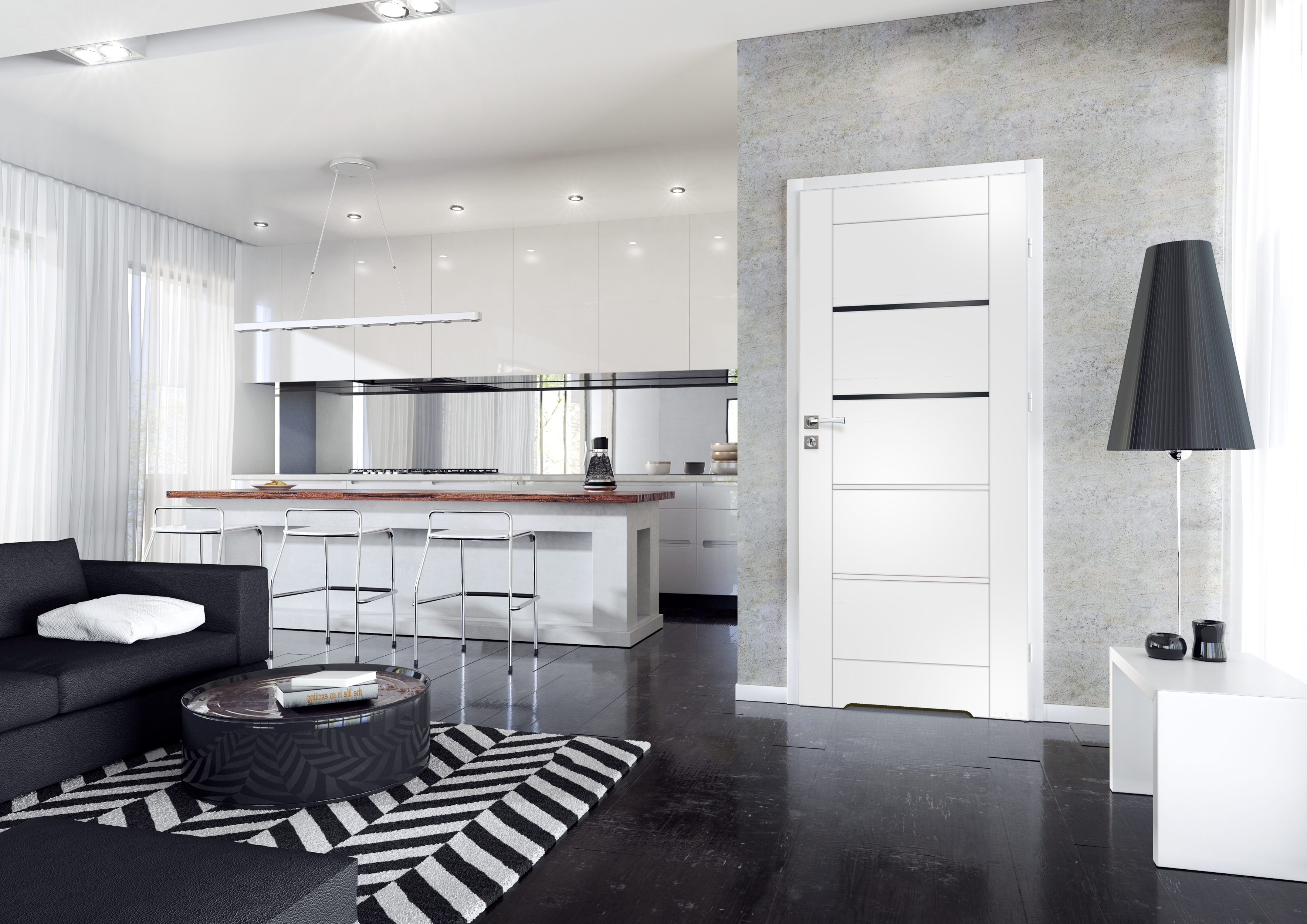 Drzwi wewnętrzne łazienkowe z podcięciem wentylacyjnym Vinci Nero białe czarna szyba 80 prawe Voster - 5