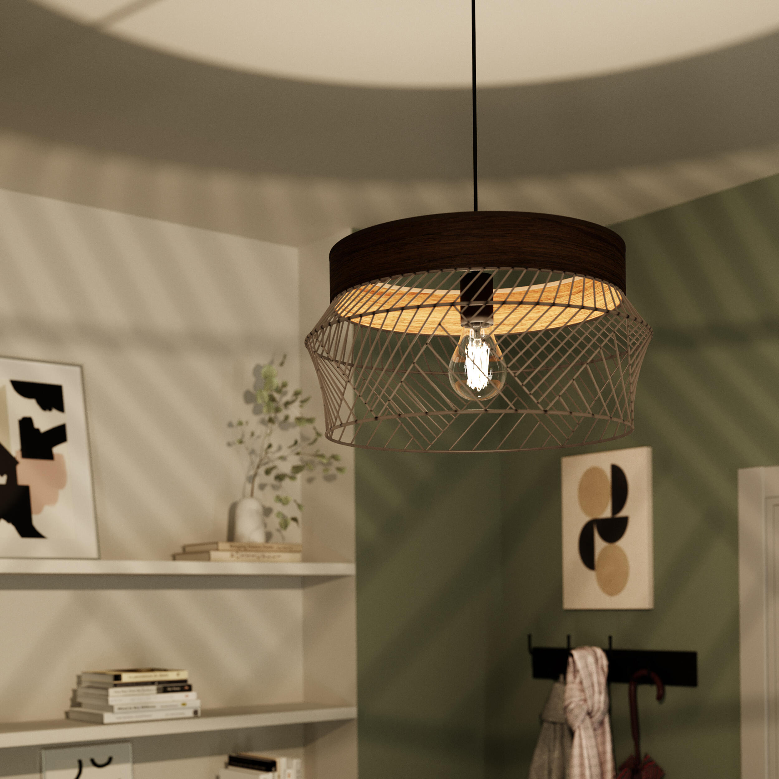 Lampa wisząca Kanel czarna z drewnem E27 Inspire - 6