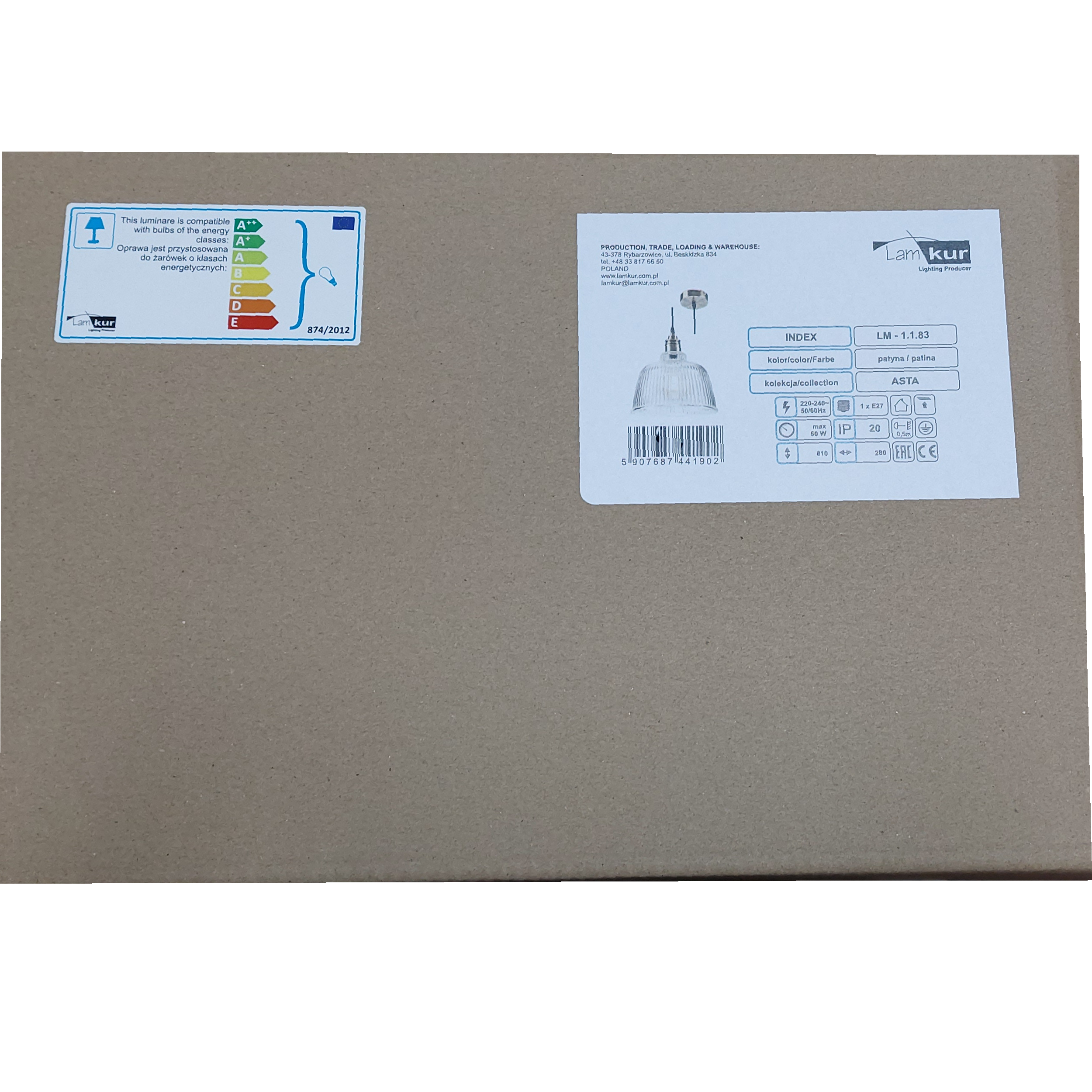 Lampa wisząca Asta brązowa E27 Lamkur - 8