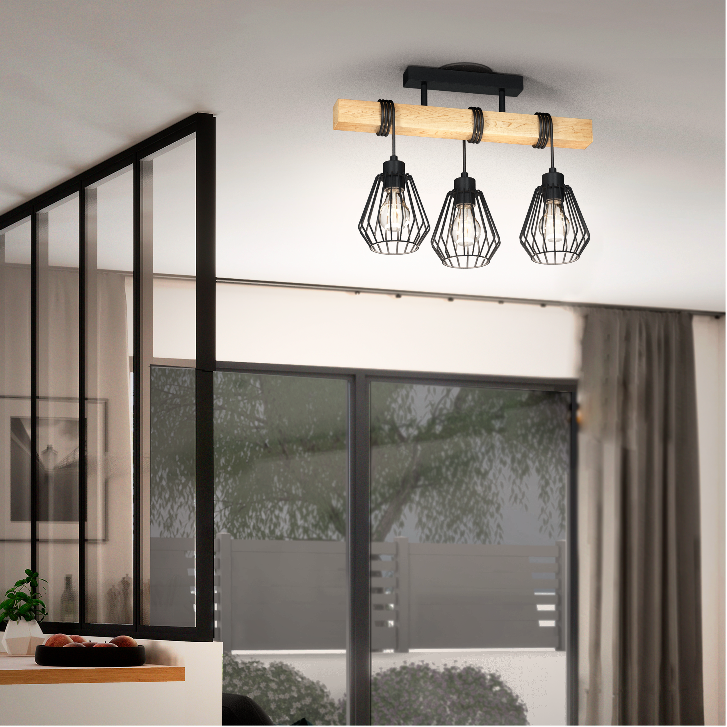 Lampa sufitowa Tabodi czarna z drewnem 3 x E27 Inspire - 5