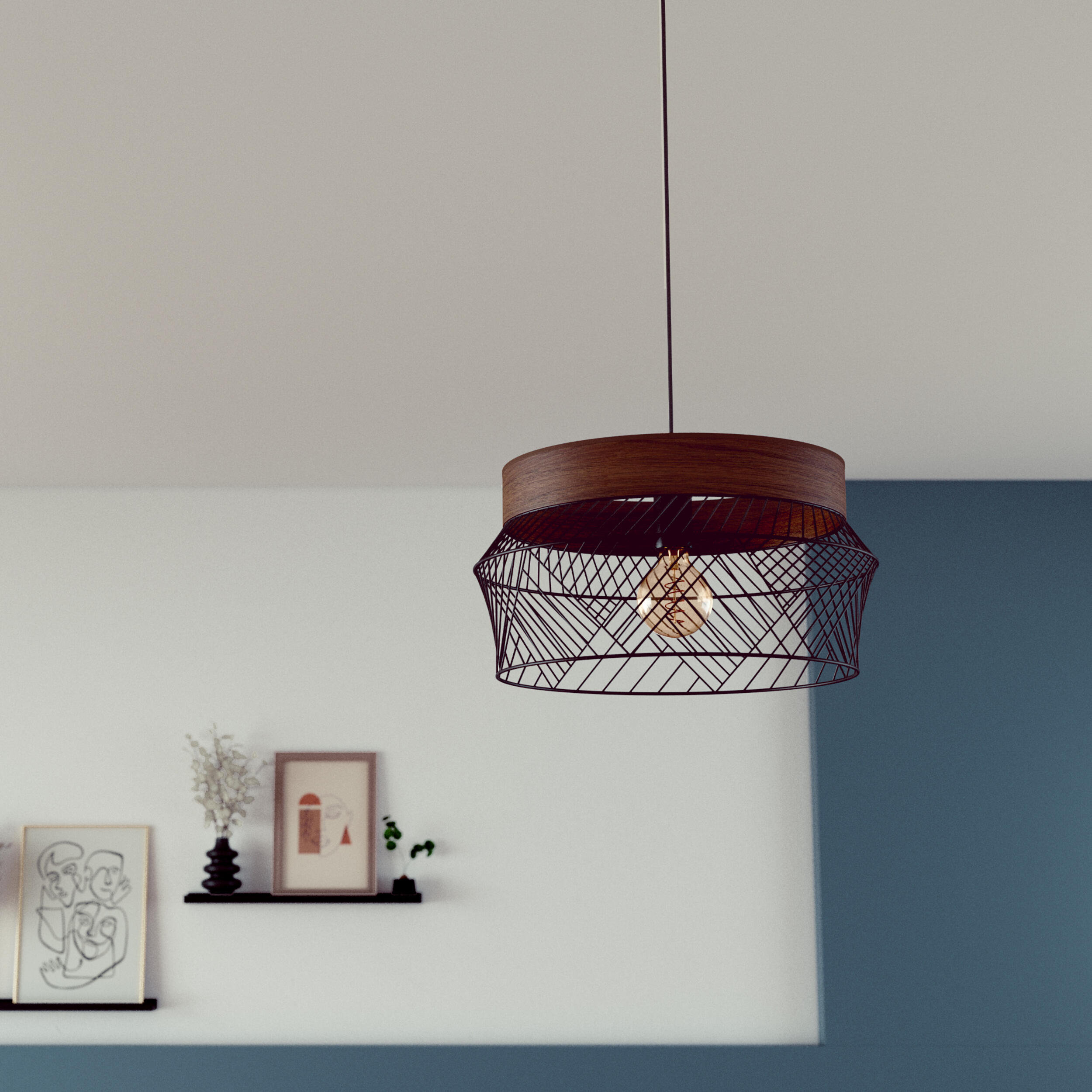 Lampa wisząca Kanel czarna z drewnem E27 Inspire - 5