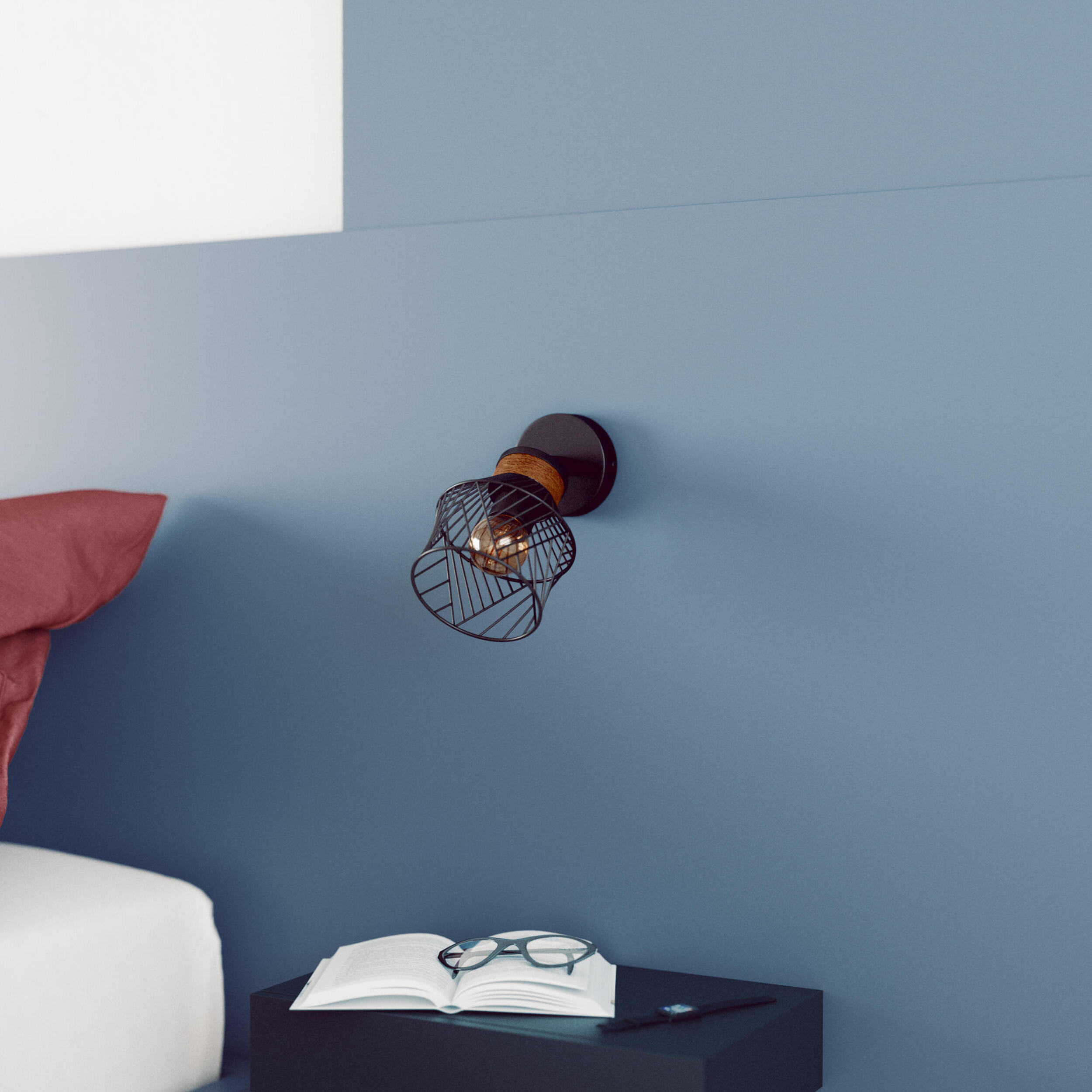 Reflektorek Kanel czarny z drewnem E27 Inspire - 4