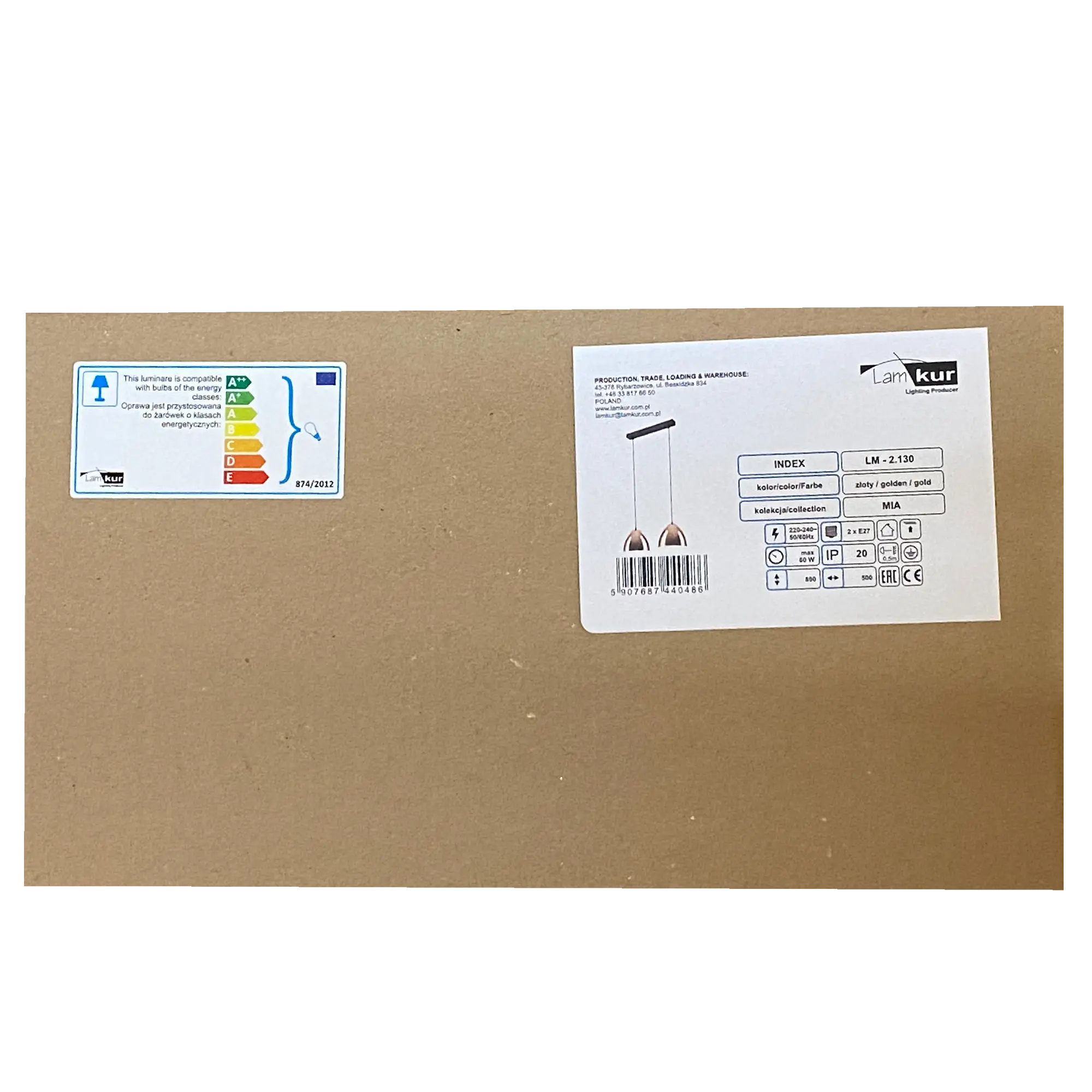 Żyrandol Mia 2 x E27 złoty Lamkur - 7