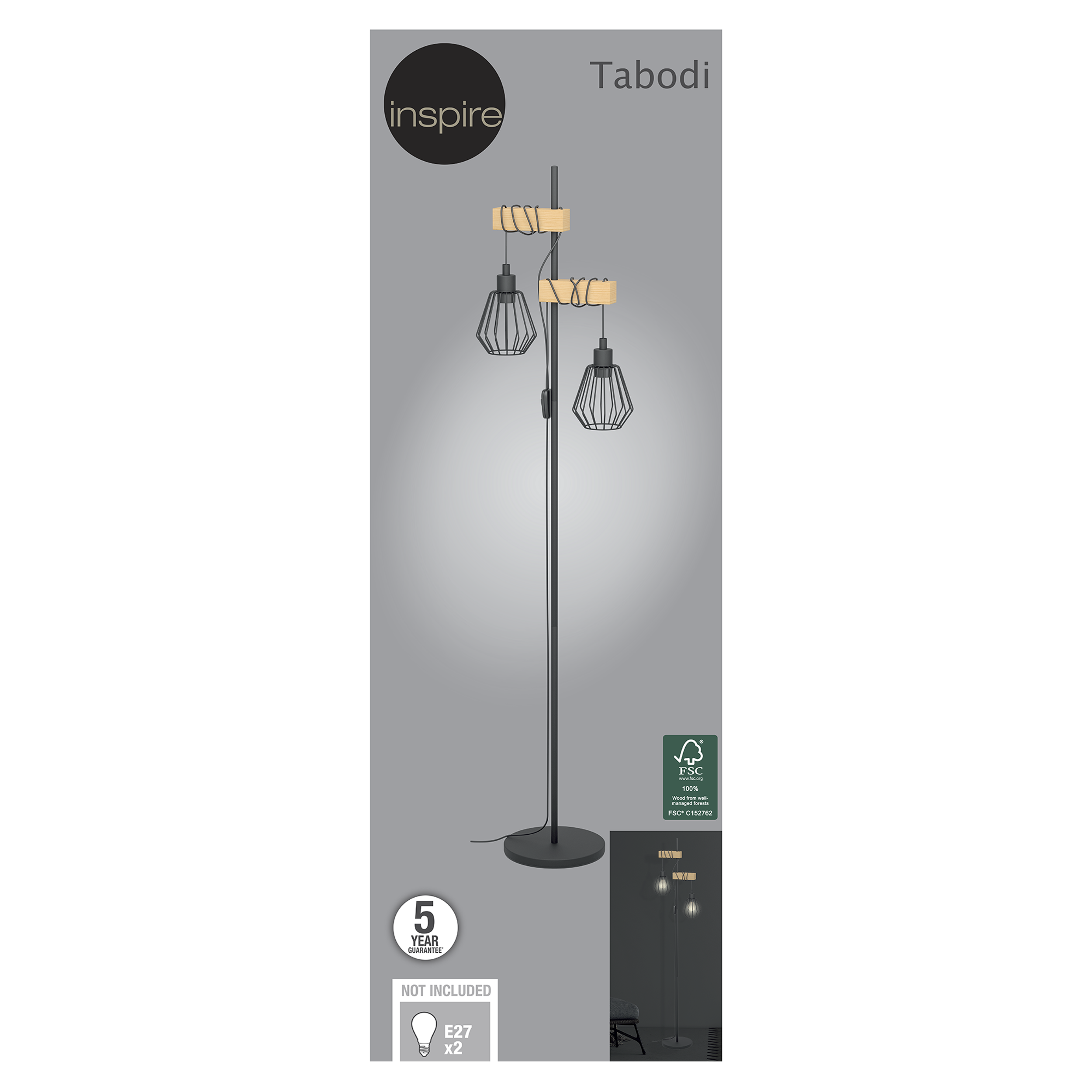 Lampa podłogowa Tabodi czarna z drewnem 2 x E27 Inspire - 14