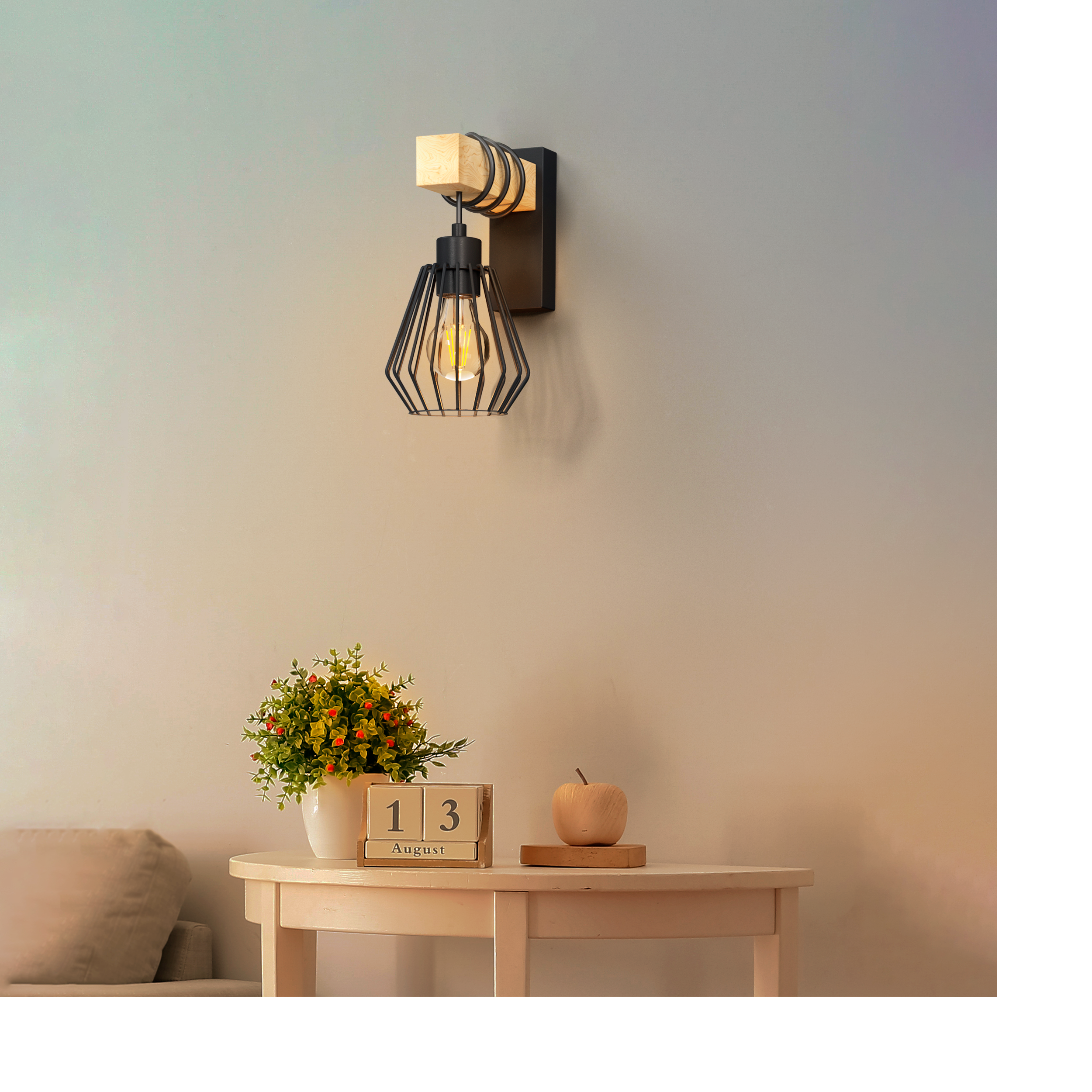 Kinkiet Tabodi czarny z drewnem E27 Inspire - 9