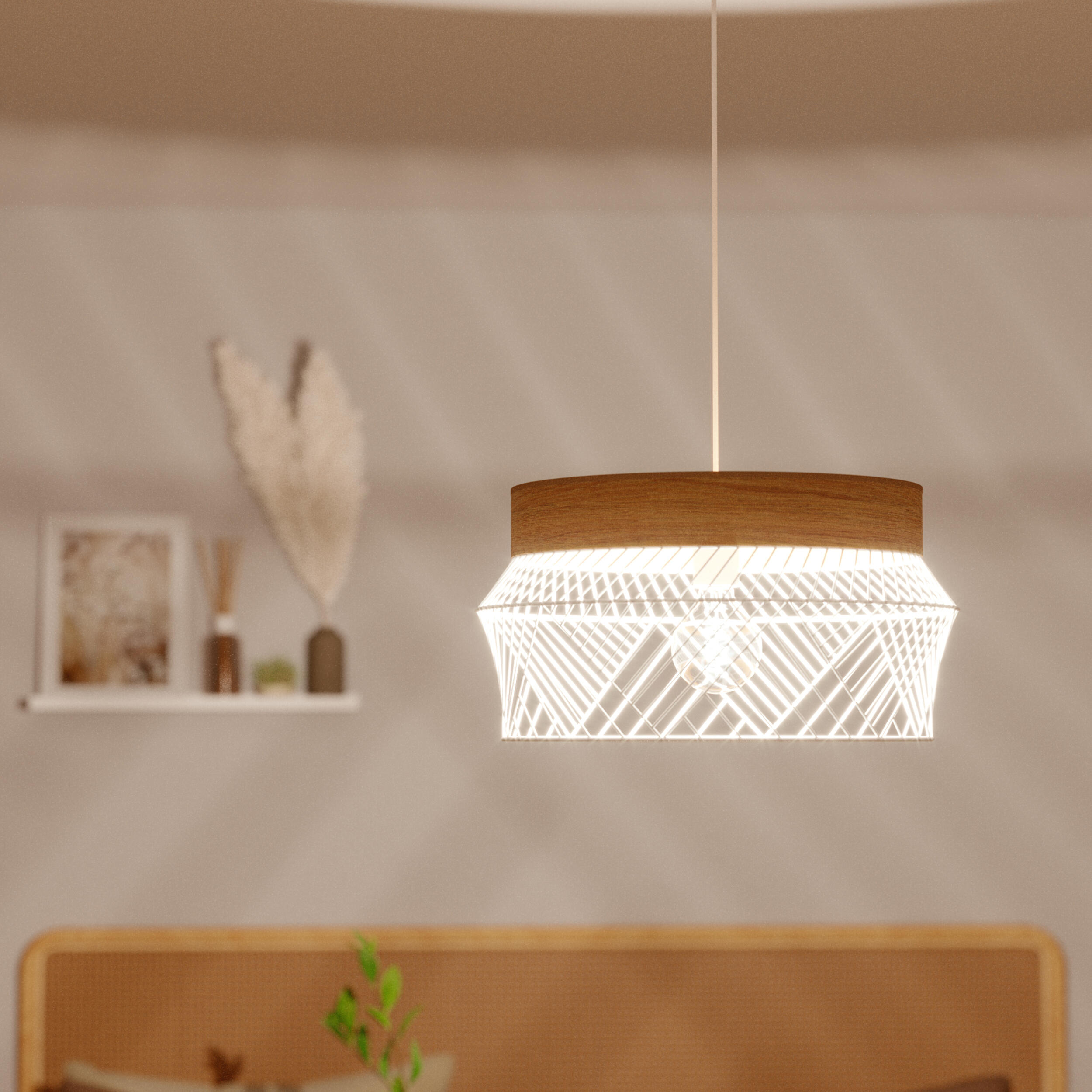 Lampa wisząca Kanel biała z drewnem E27 Inspire - 10