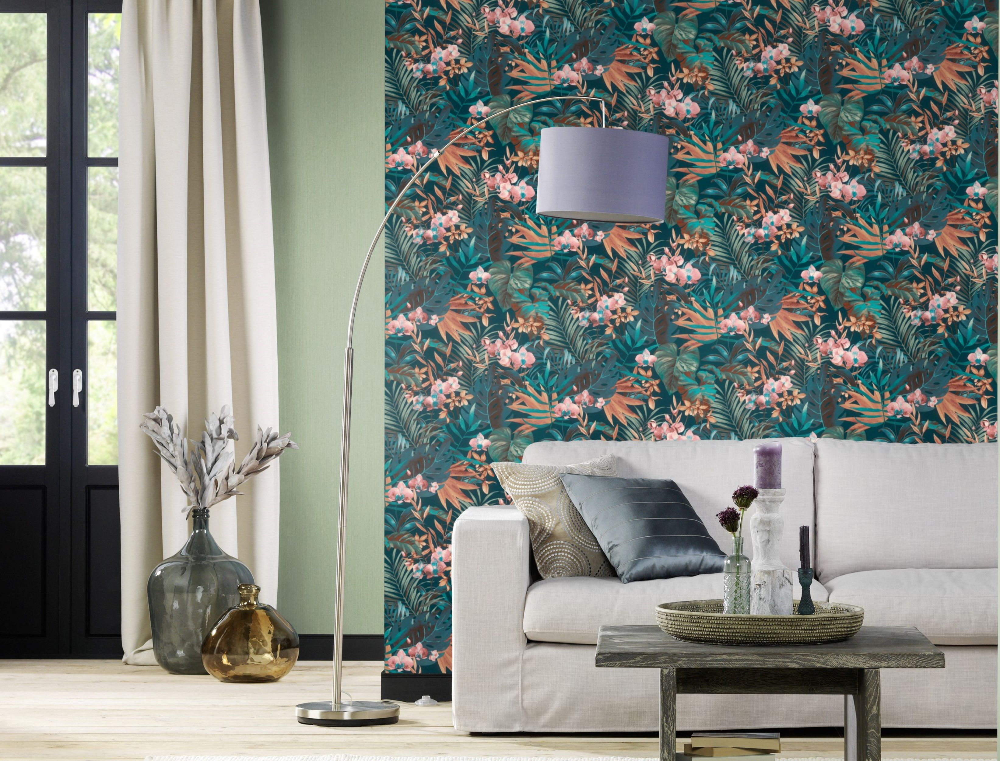 Carta da parati Felci Orchidea blu, 53 cm x 10.05 m - 2