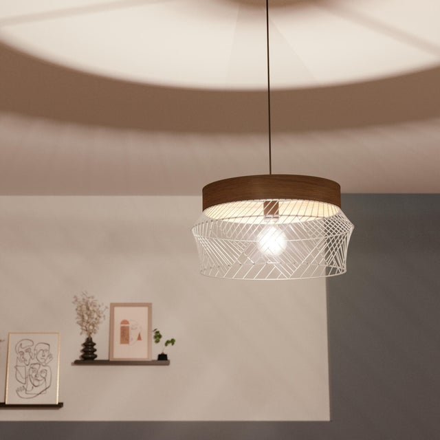 Lampa wisząca Kanel czarna z drewnem E27 Inspire