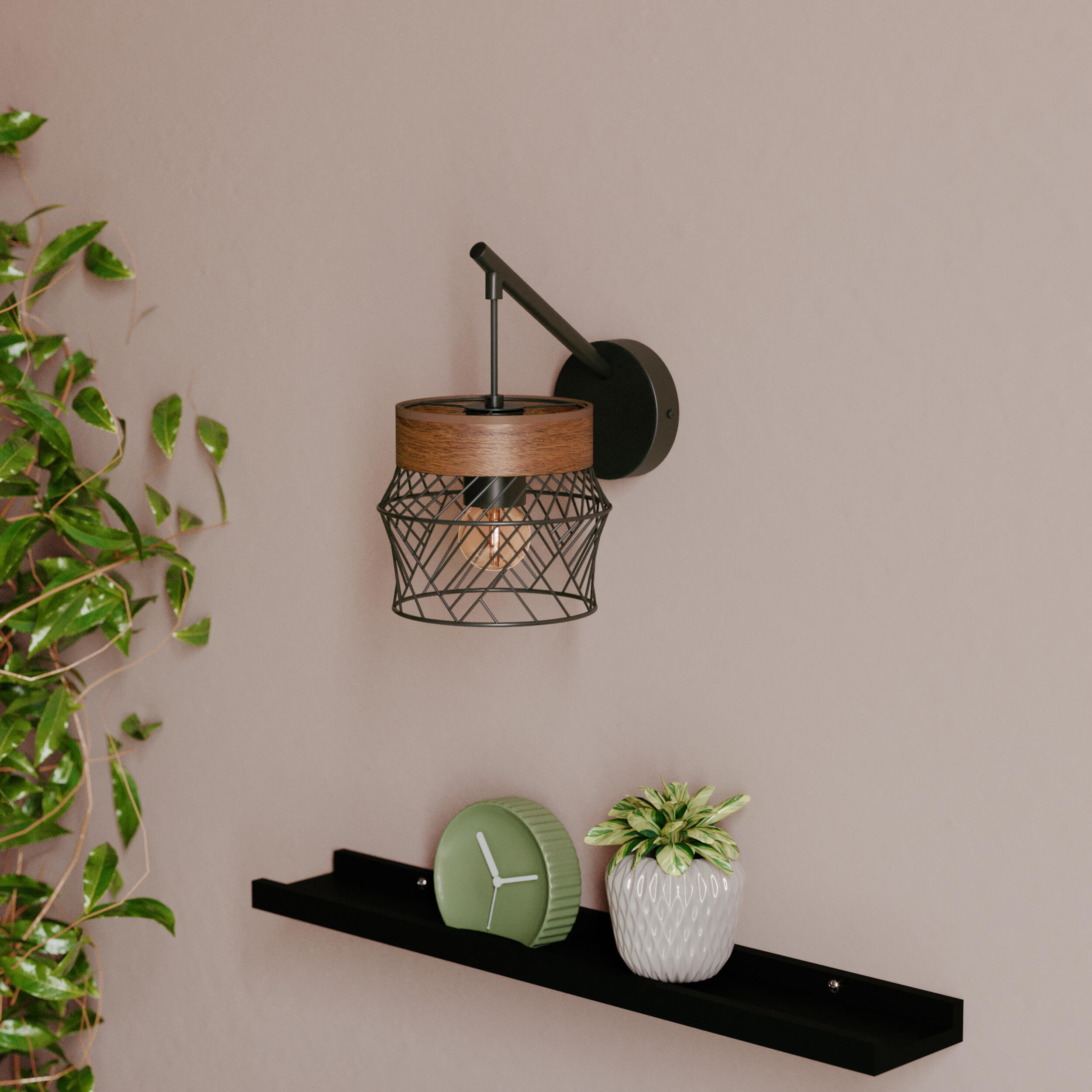 Kinkiet Kanel czarny z drewnem E27 Inspire - 8