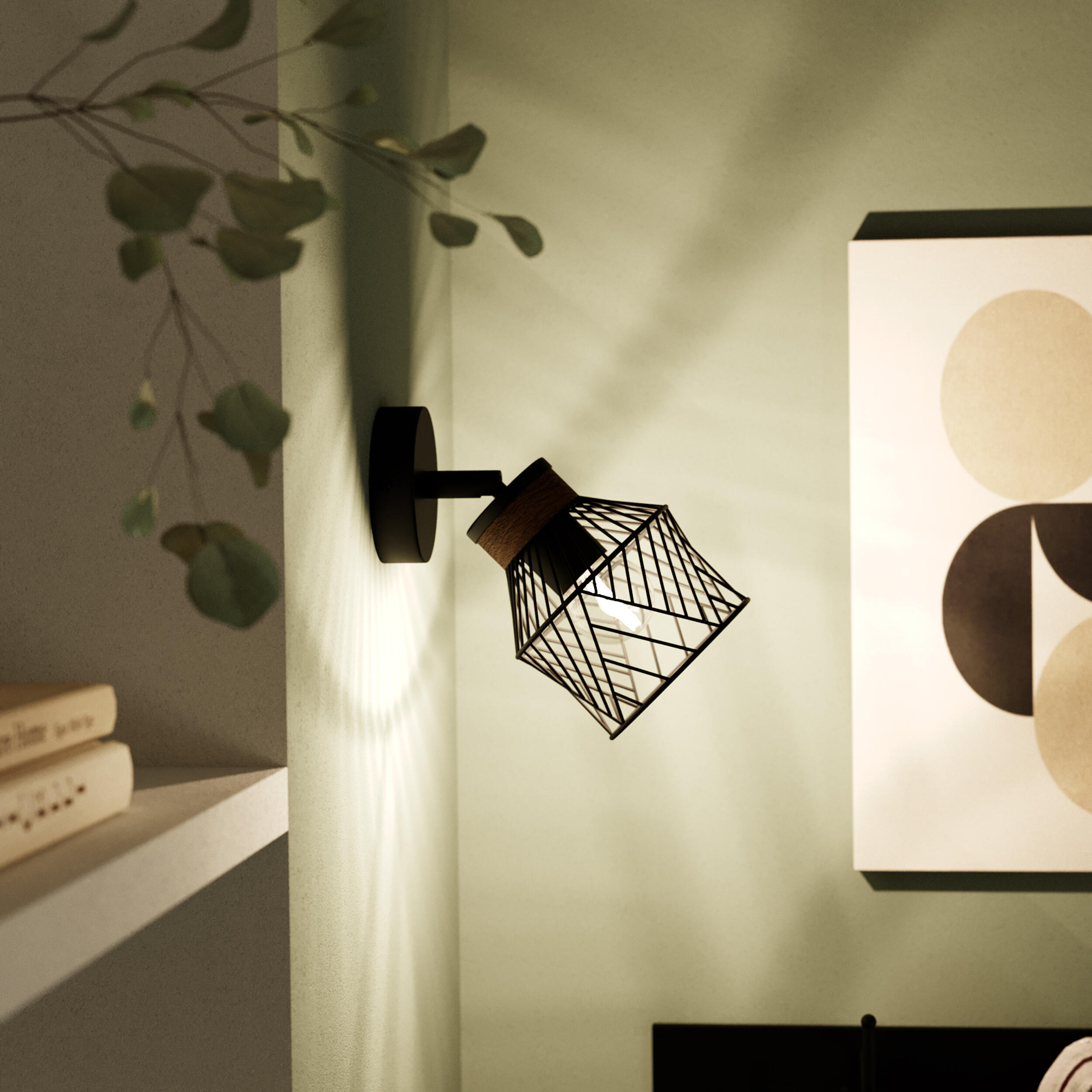 Reflektorek Kanel czarny z drewnem E27 Inspire - 3