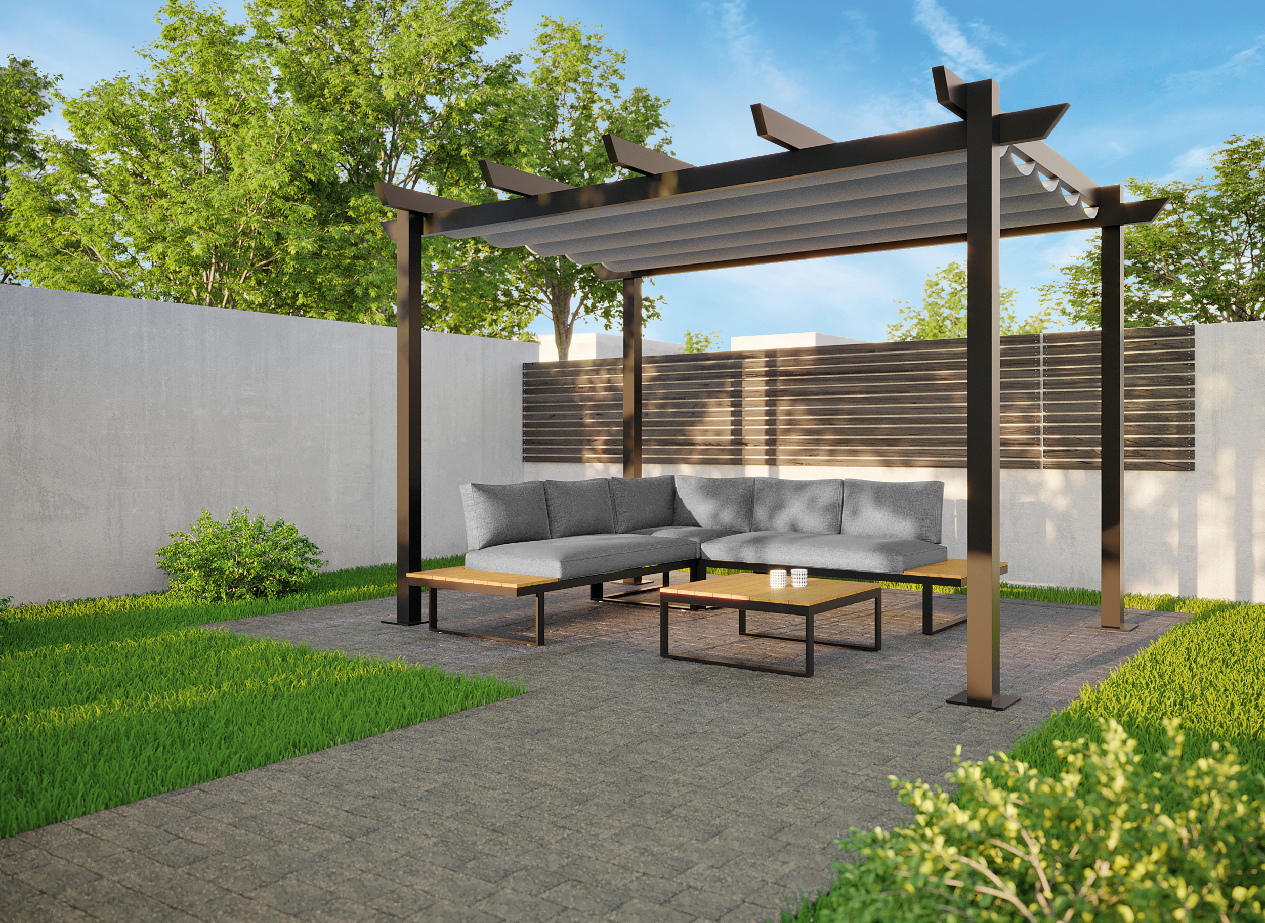 Pergola Omega in alluminio grigio antracite copertura mobile L 400 x P 282 x H 258 cm - 6