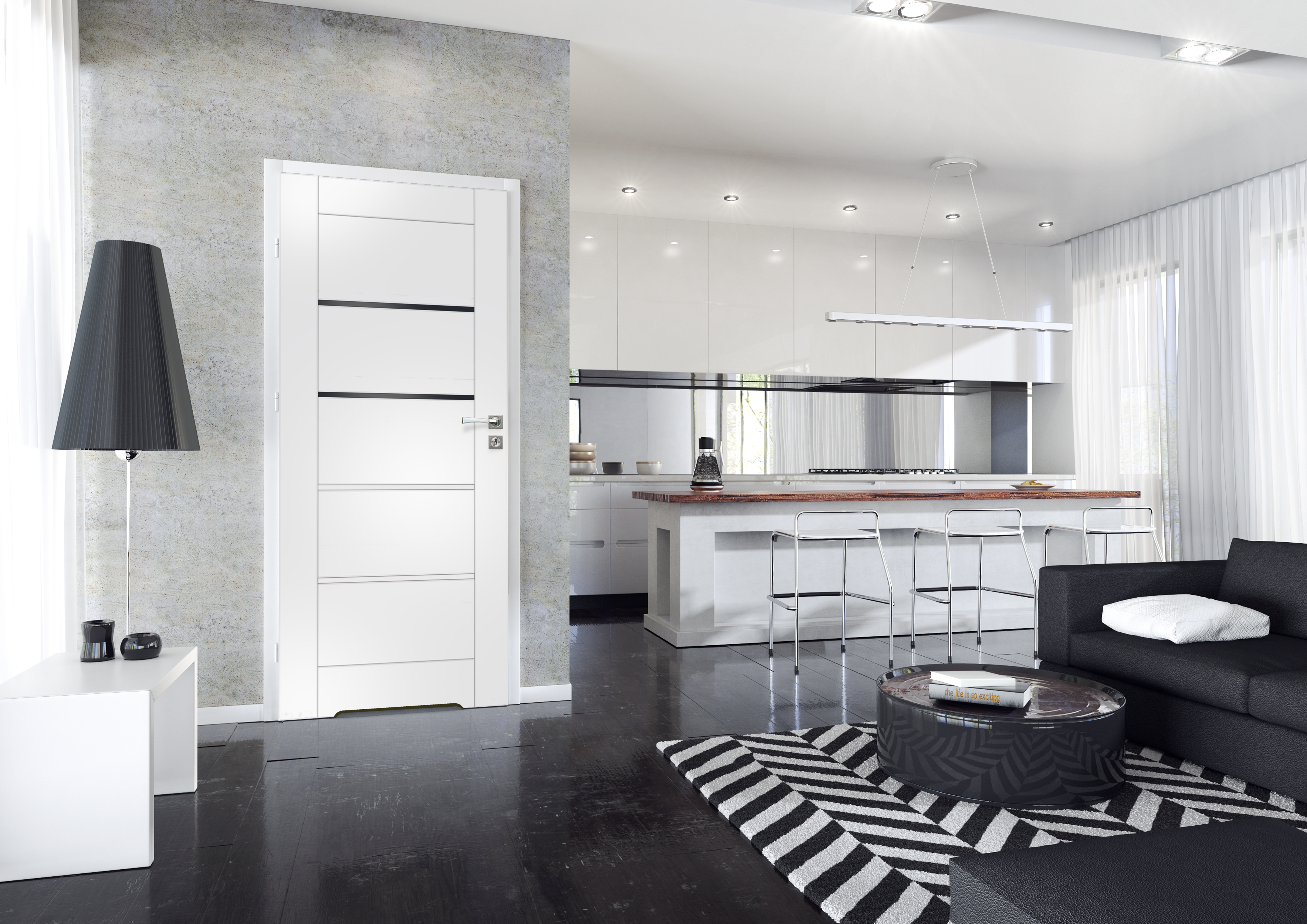 Drzwi wewnętrzne łazienkowe z podcięciem wentylacyjnym Vinci Nero białe czarna szyba 60 lewe Voster - 3