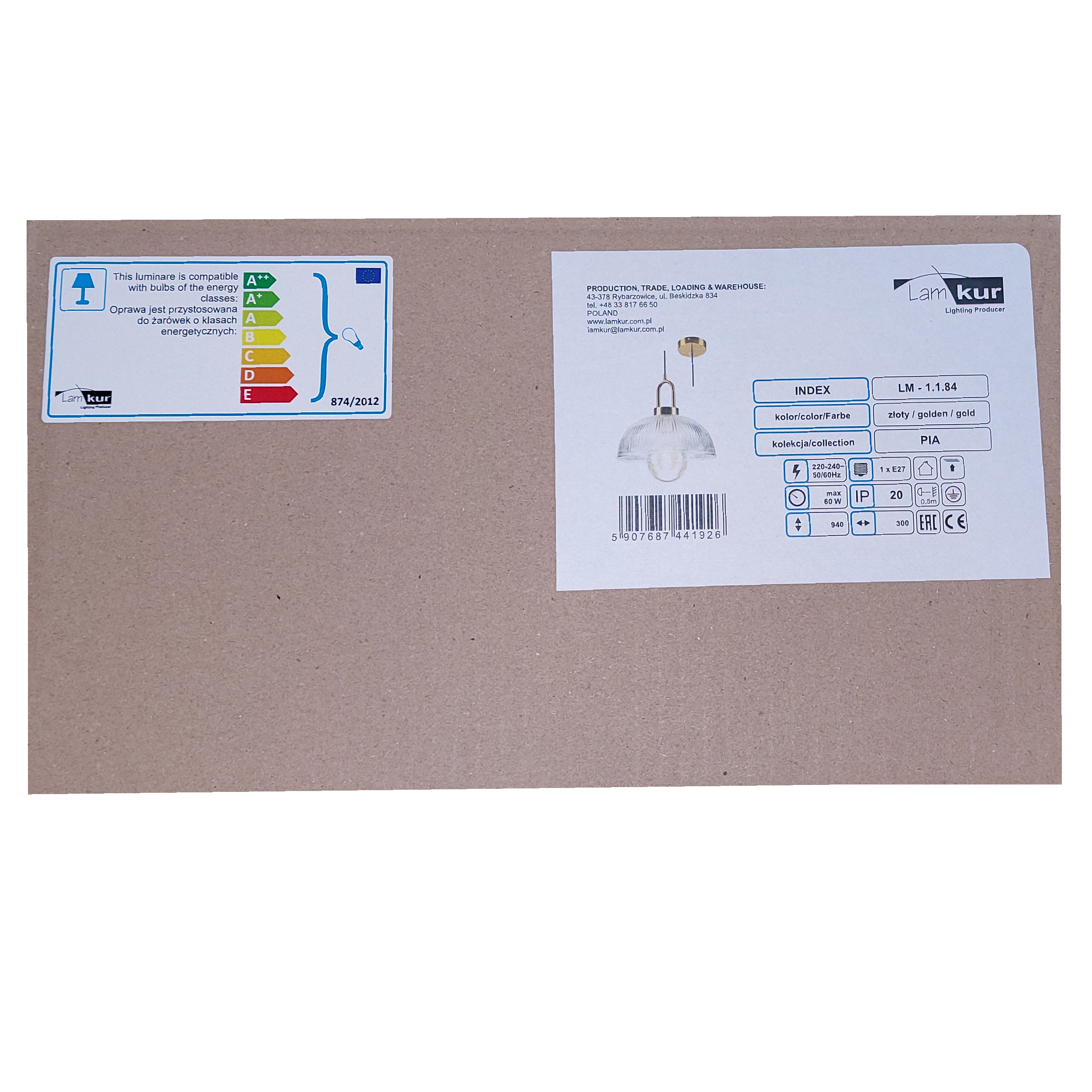 Lampa wisząca Pia E27 złota Lamkur - 8