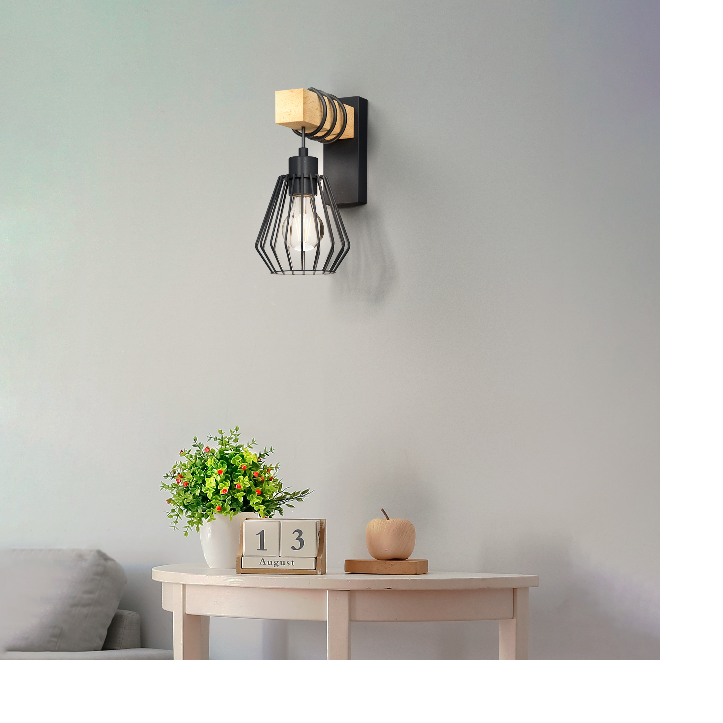 Kinkiet Tabodi czarny z drewnem E27 Inspire - 8
