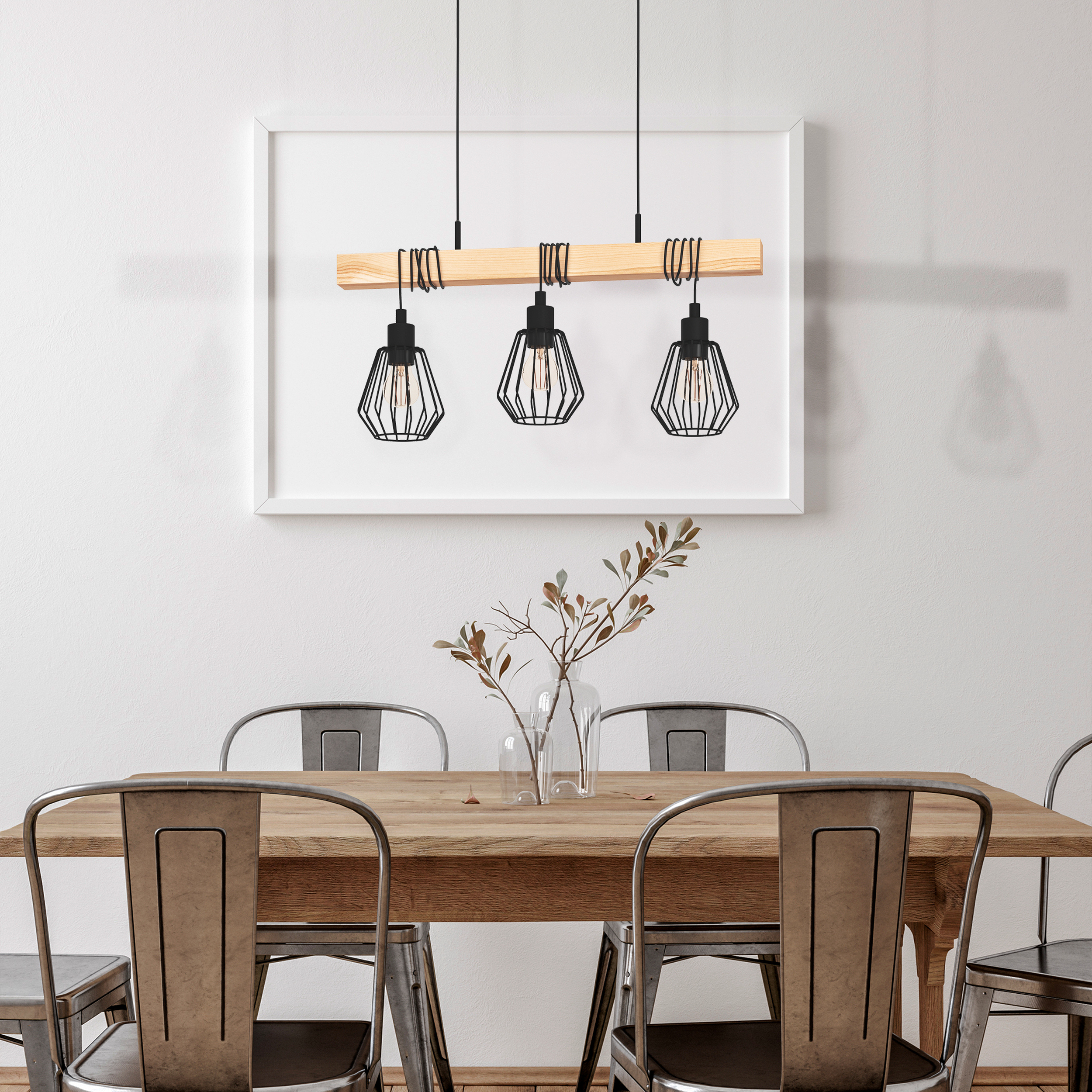 Lampa wisząca Tabodi czarna z drewnem 3 x E27 Inspire - 4