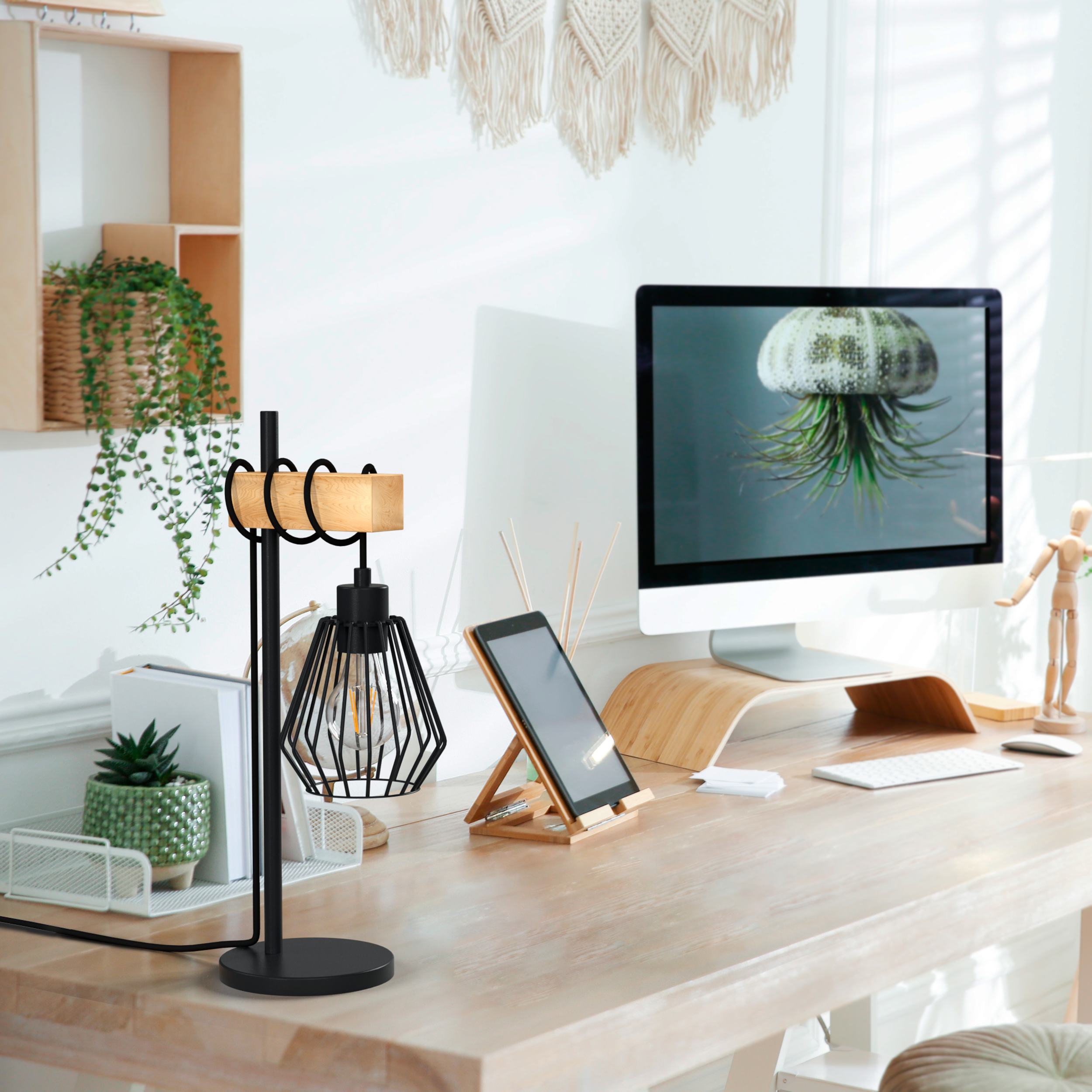 Lampka stołowa Tabodi czarna z drewnem E27 Inspire - 4