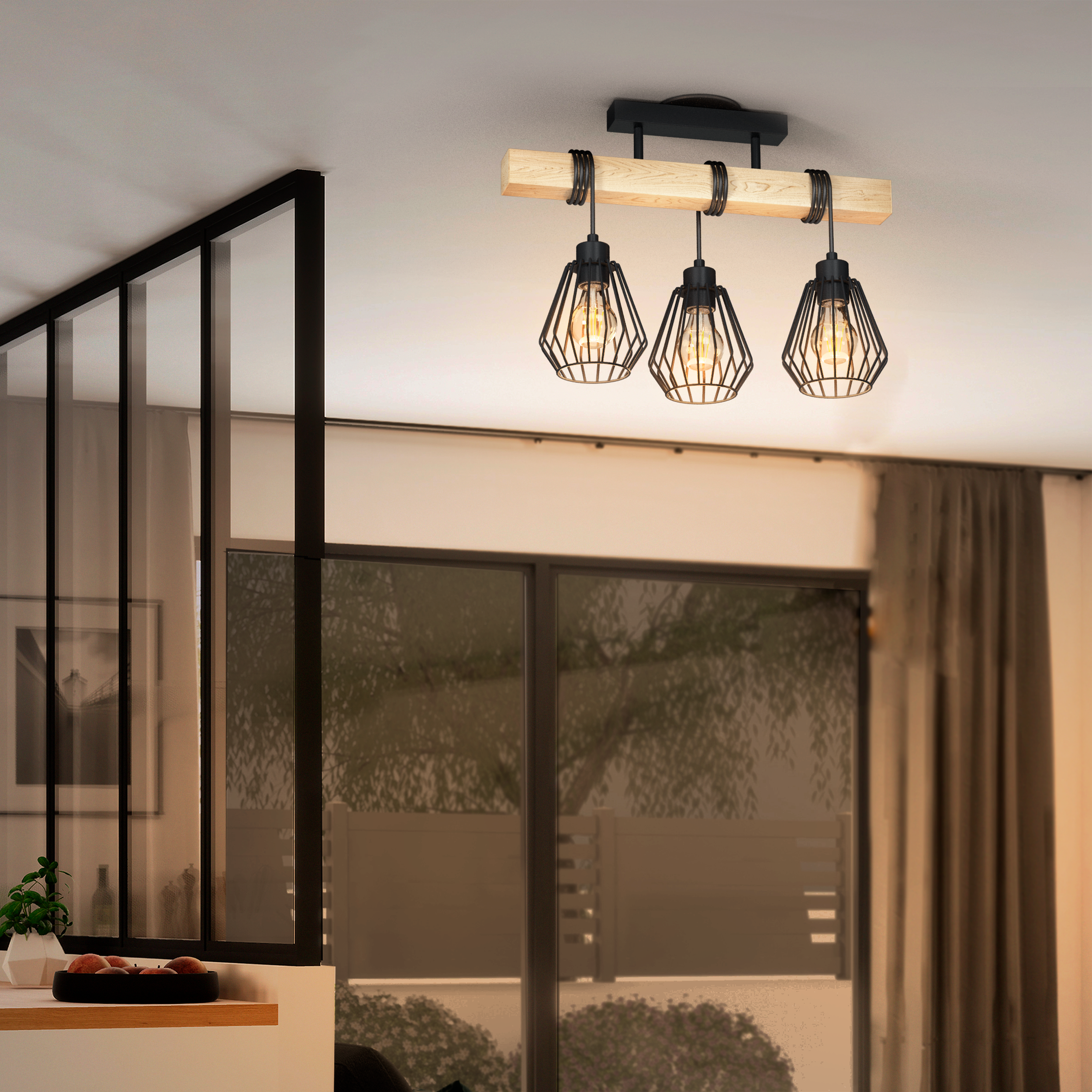 Lampa sufitowa Tabodi czarna z drewnem 3 x E27 Inspire - 4