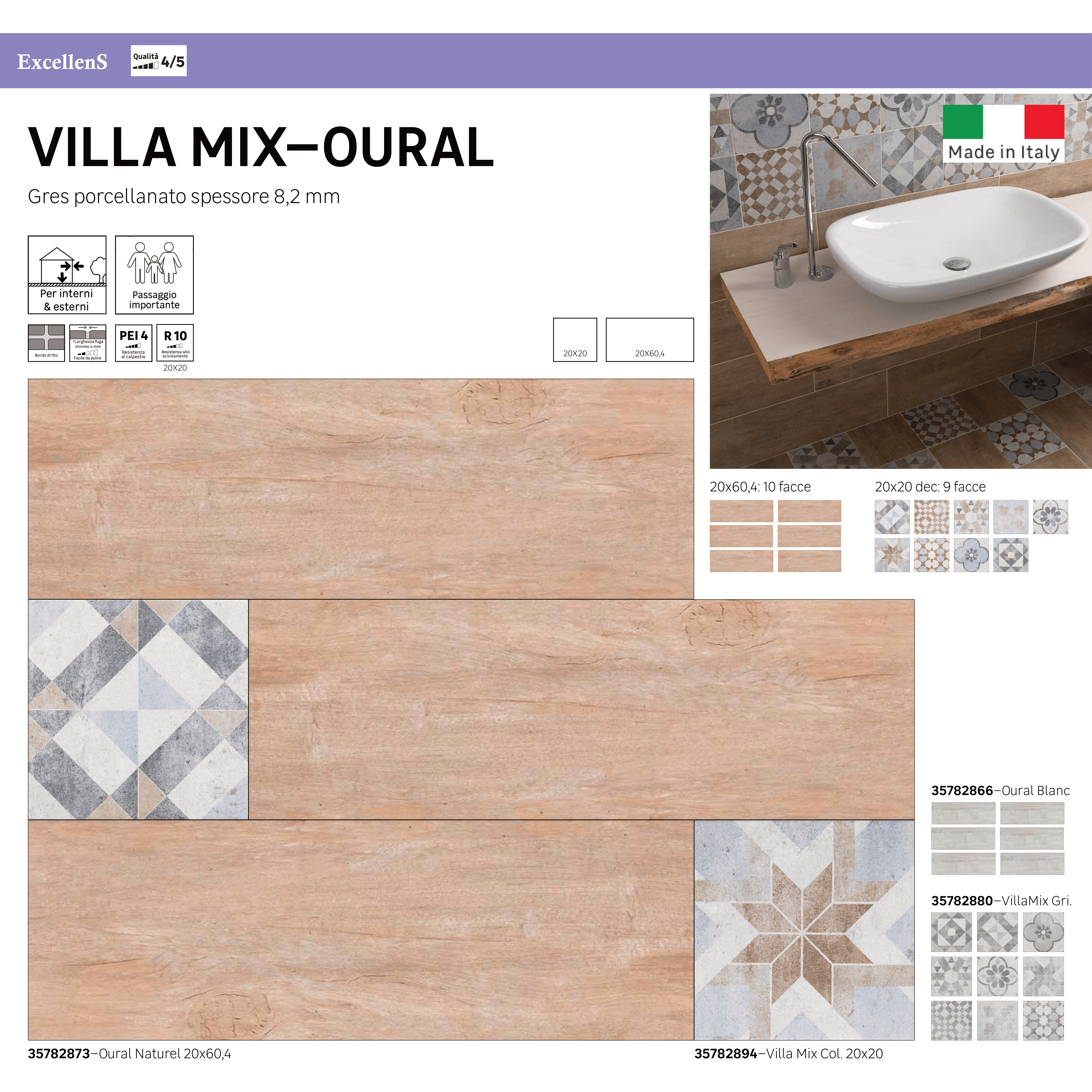 Piastrella da pavimento e rivestimento interno in gres porcellanato 20 x 60.4 cm smaltato beige opaco Oural traffico intenso (pei 4/5) Sp. 8.2 mm 1.24 mq - 11