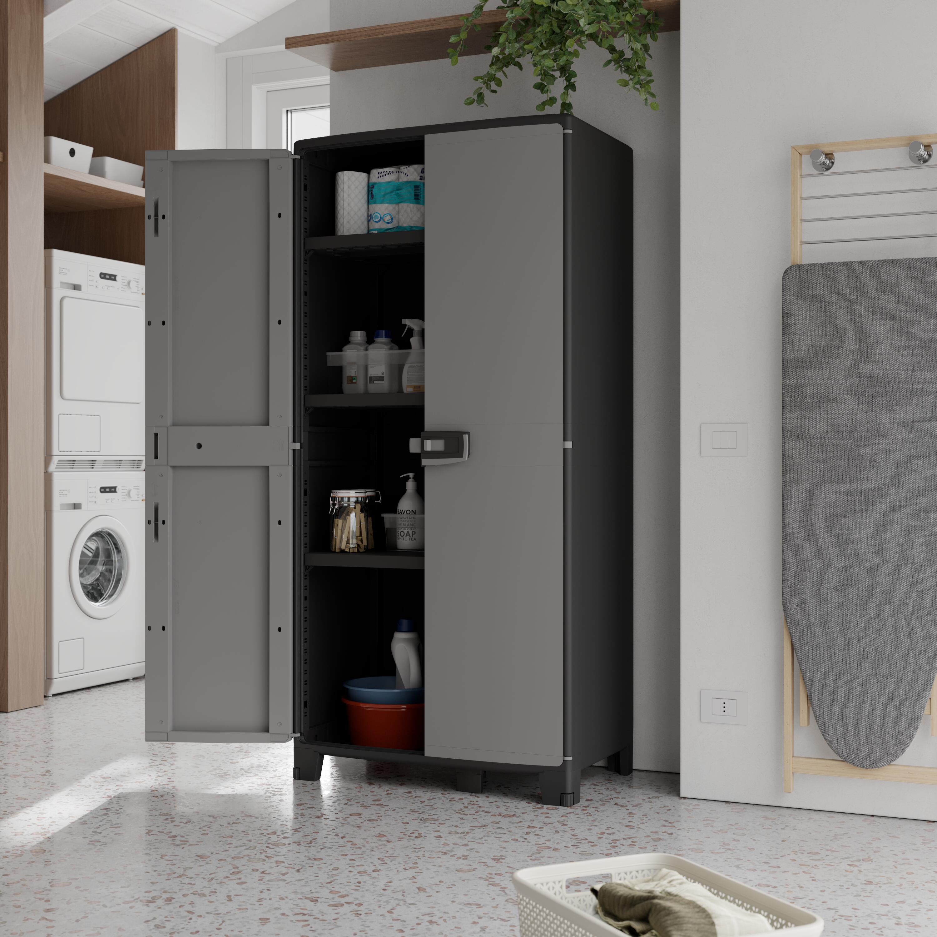 Armadio per scope Excellence SPACEO in polipropilene, grigio e nero L 85 x H 180 x P 52 cm 2 ante, adatto per interno/esterno - 7