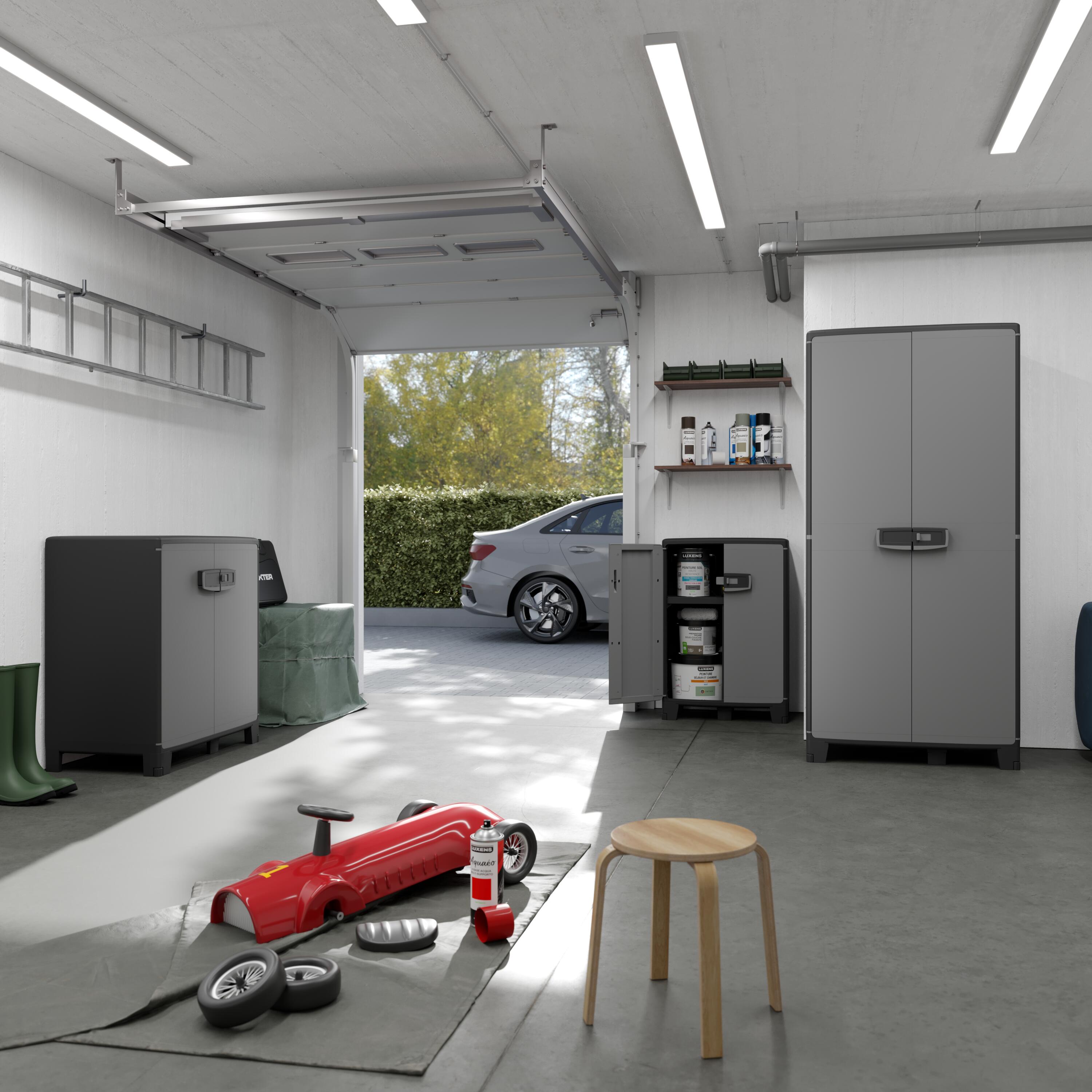 Armadio per scope Excellence SPACEO in polipropilene, grigio e nero L 85 x H 180 x P 52 cm 2 ante, adatto per interno/esterno - 8