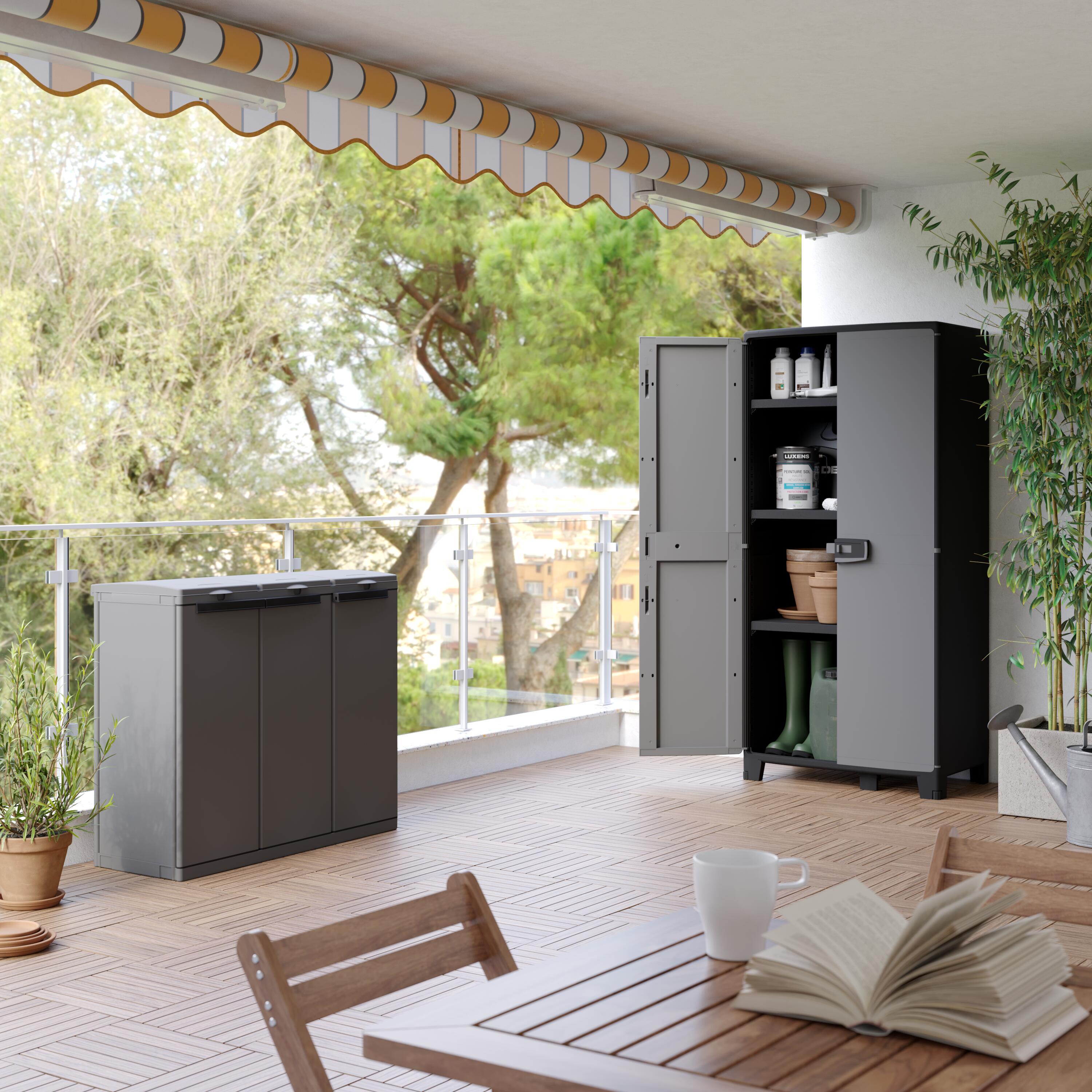 Armadio per scope Excellence SPACEO in polipropilene, grigio e nero L 85 x H 180 x P 52 cm 2 ante, adatto per interno/esterno - 4