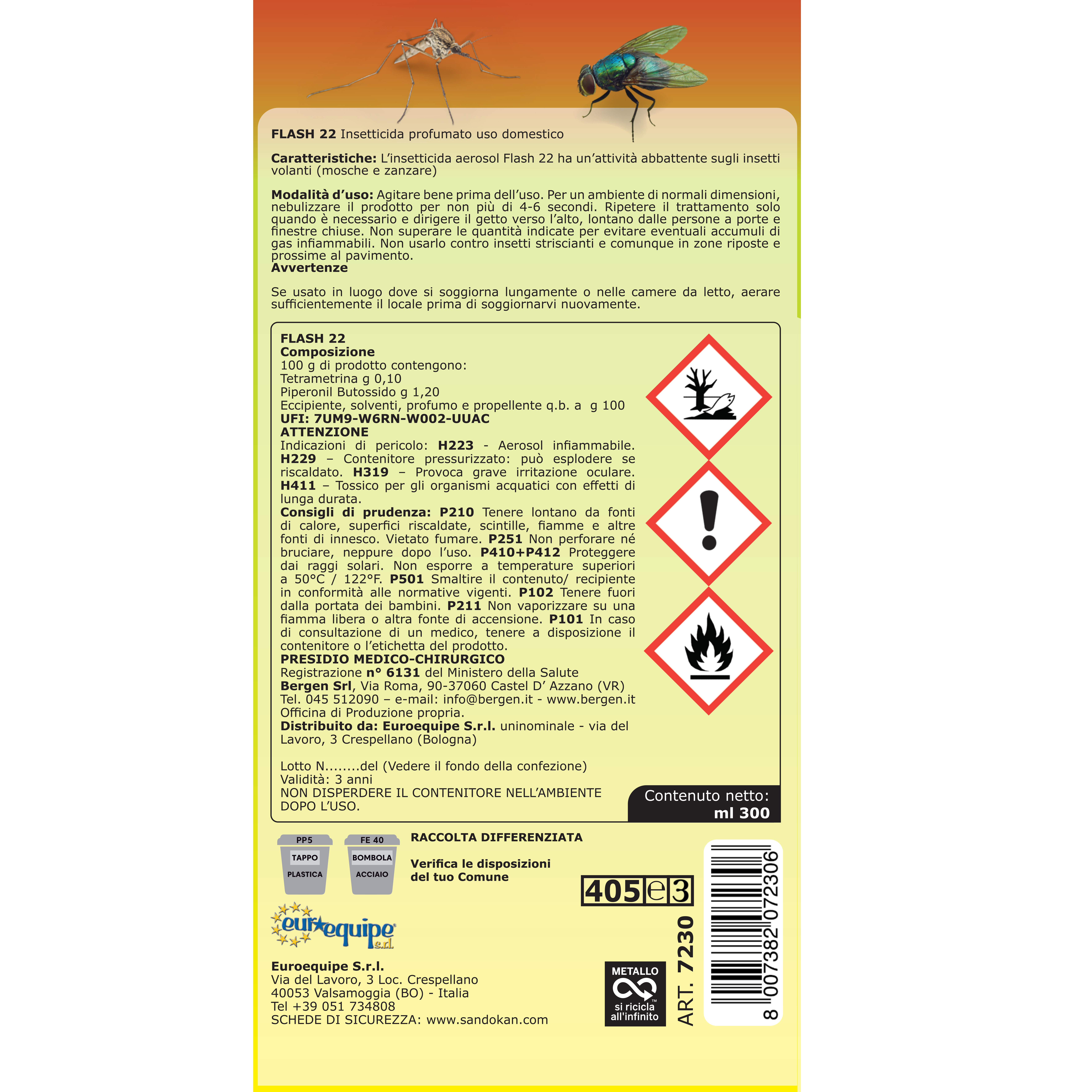 Insetticida spray per mosche e zanzare SANDOKAN 300 ml - 4